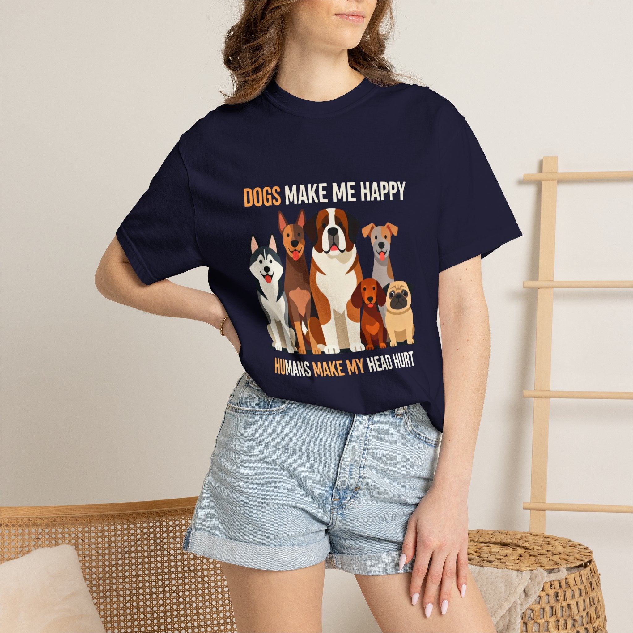 Dogs Make Me Happy T-Shirt — Cute Cartoon Dogs Graphic Tee