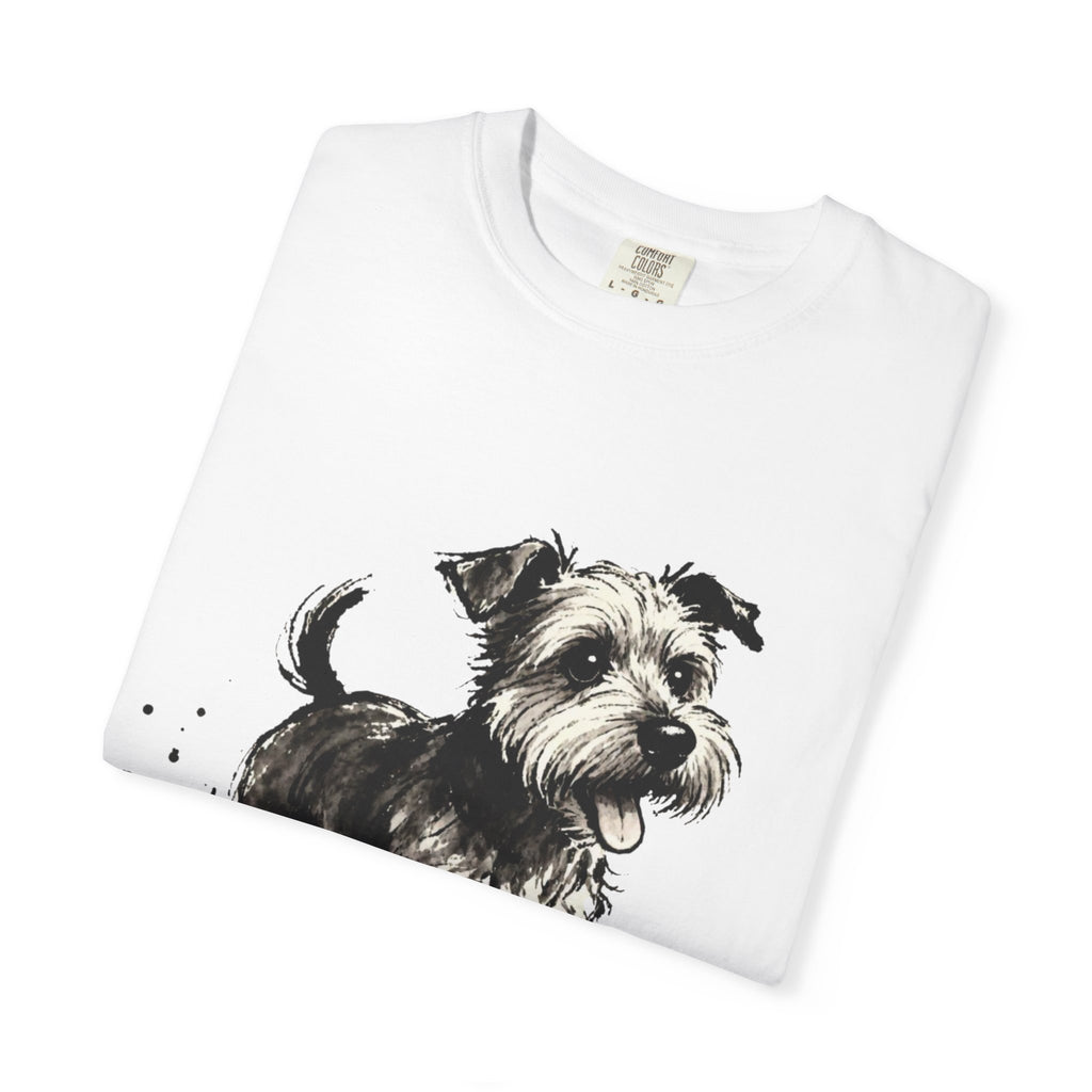 Wire‑Haired Terrier Puppy Running T-Shirt — Energetic Ink Sketch Design