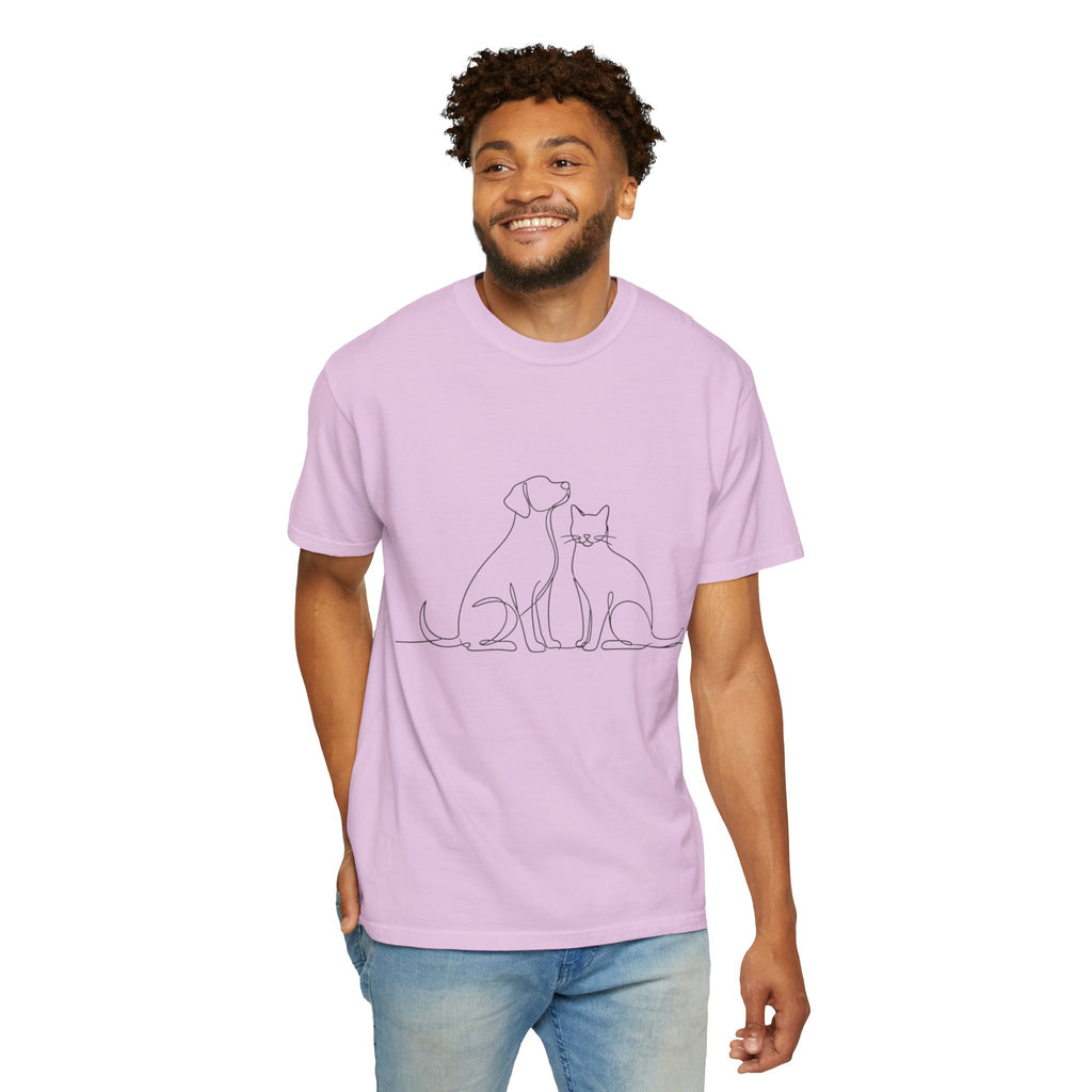 Minimal Single-Line Dog & Cat T-Shirt — Scandinavian Minimalist Pet Art