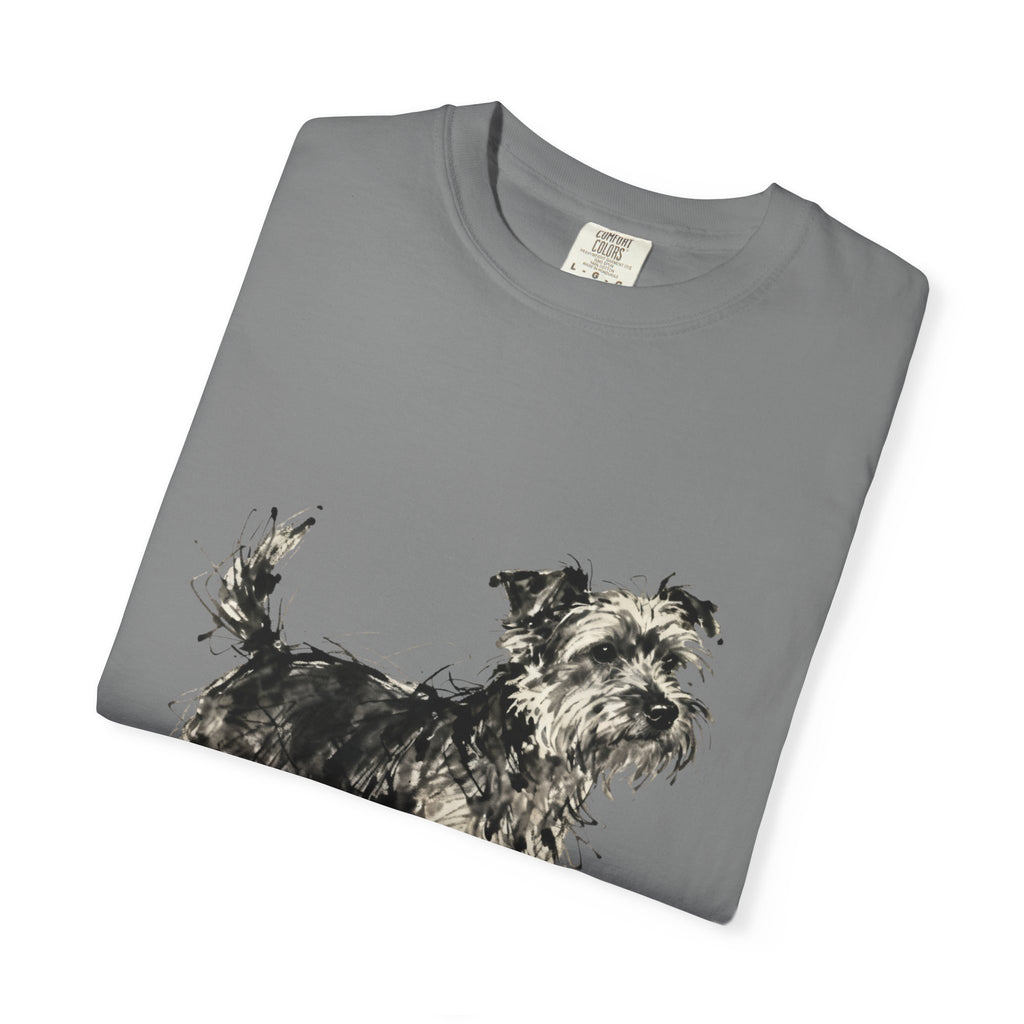 Wire-Haired Terrier Sketch T-Shirt — Monochrome Watercolor Dog Portrait