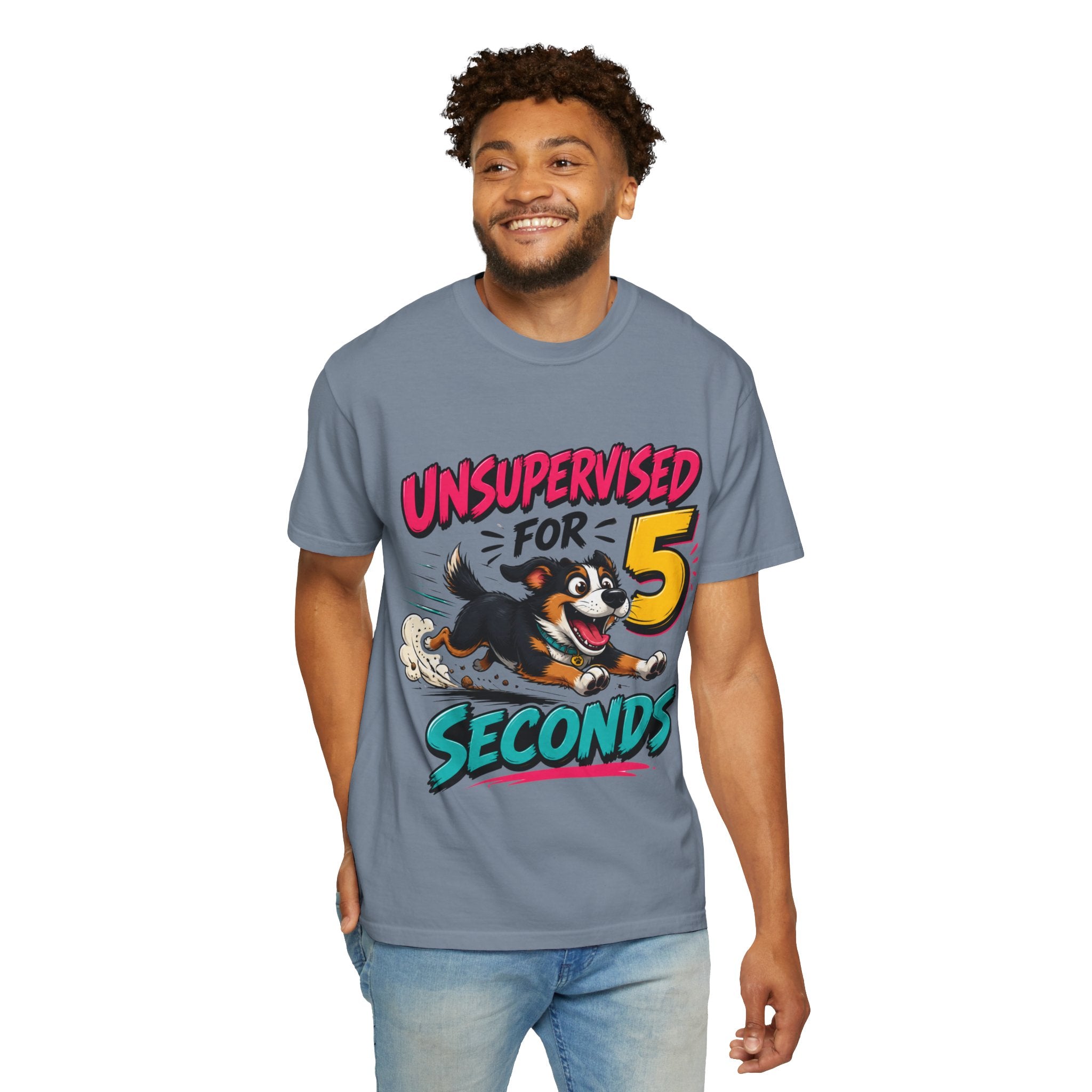UNSUPERVISED FOR 5 SECONDS Bernese Mountain Dog T-Shirt — 90s Cartoon Puppy Design