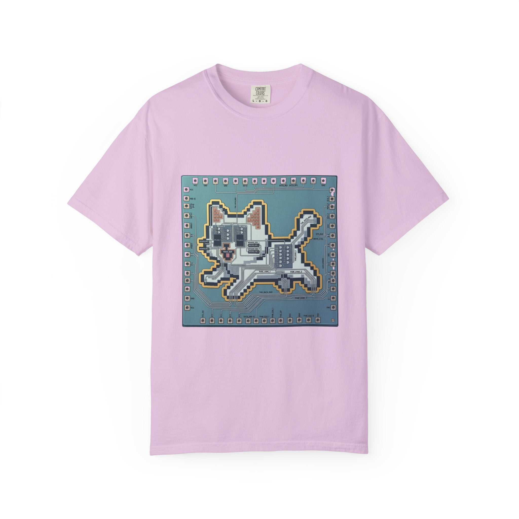 Microchip Cat Tech T-Shirt — Pixelated Processor Circuit Design