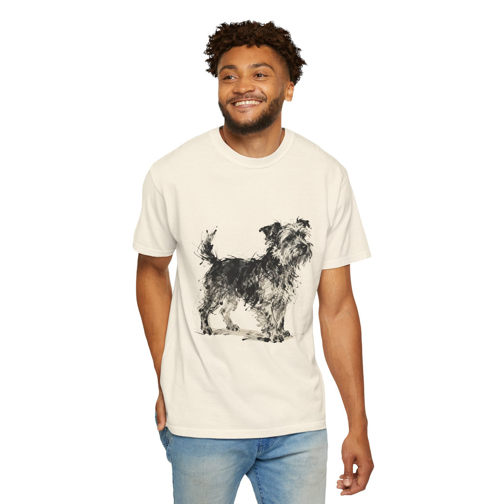 Wire-Haired Terrier Sketch T-Shirt — Monochrome Watercolor Dog Portrait