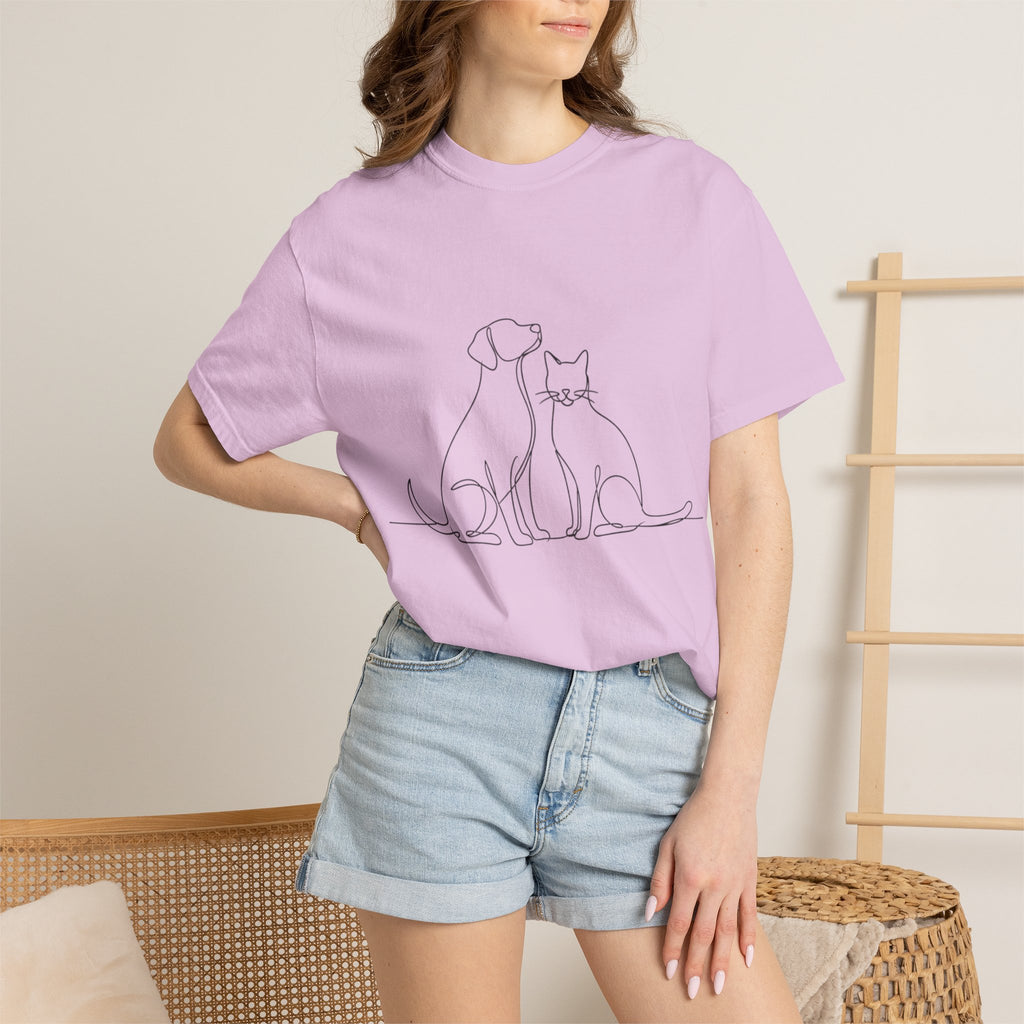 Minimal Single-Line Dog & Cat T-Shirt — Scandinavian Minimalist Pet Art