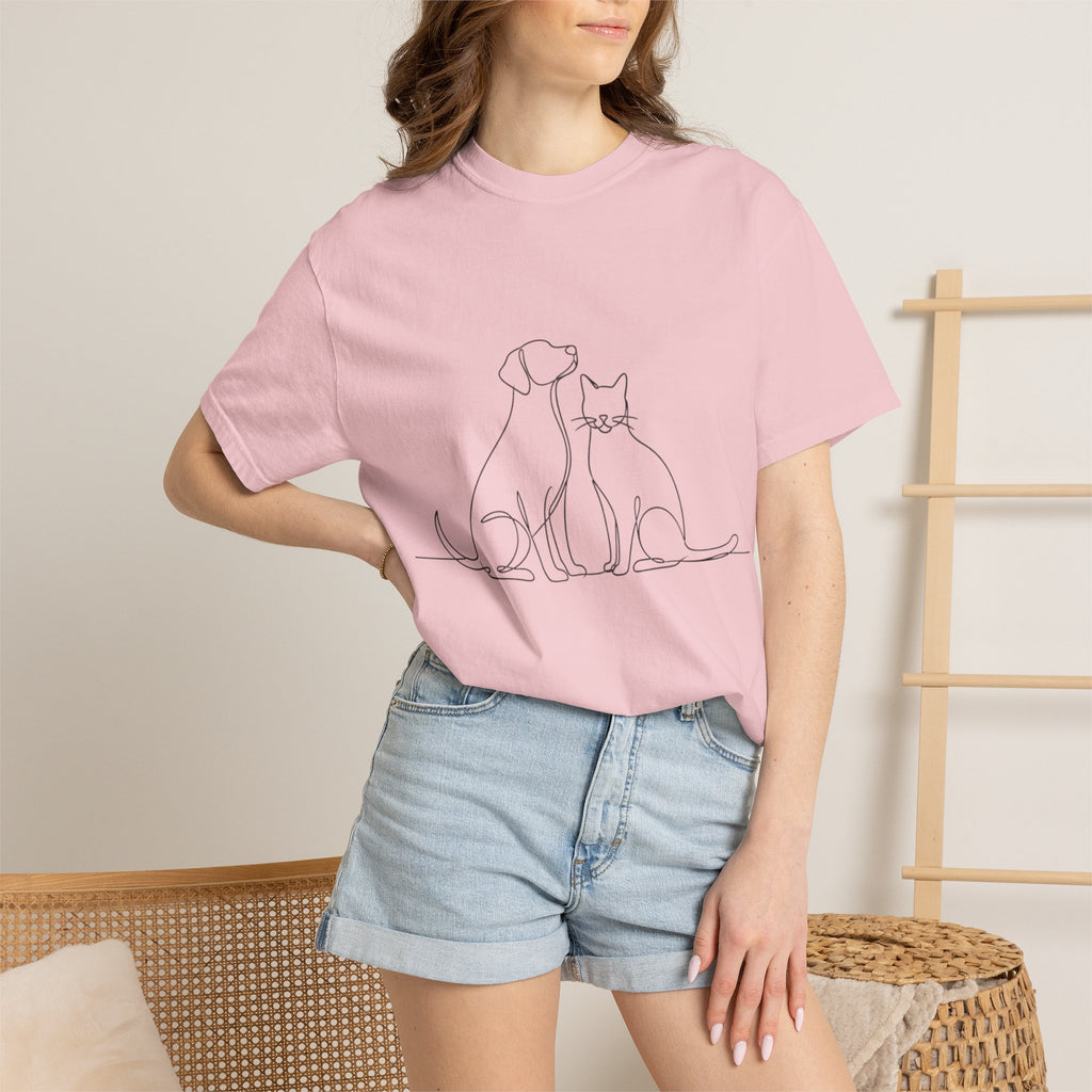 Minimal Single-Line Dog & Cat T-Shirt — Scandinavian Minimalist Pet Art