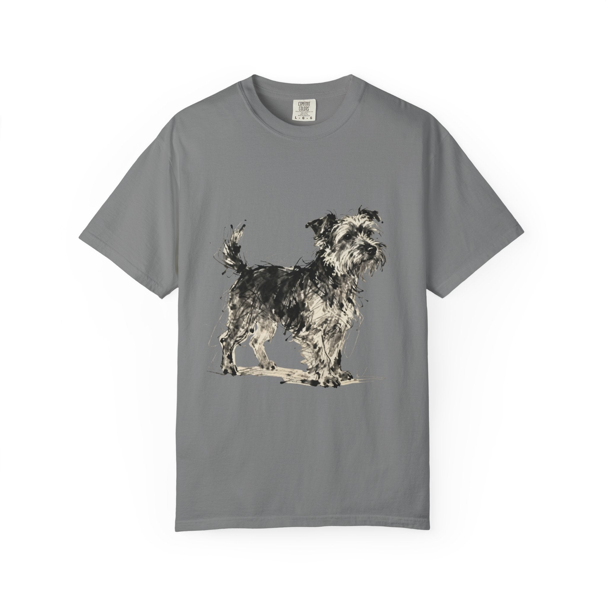 Wire-Haired Terrier Sketch T-Shirt — Monochrome Watercolor Dog Portrait