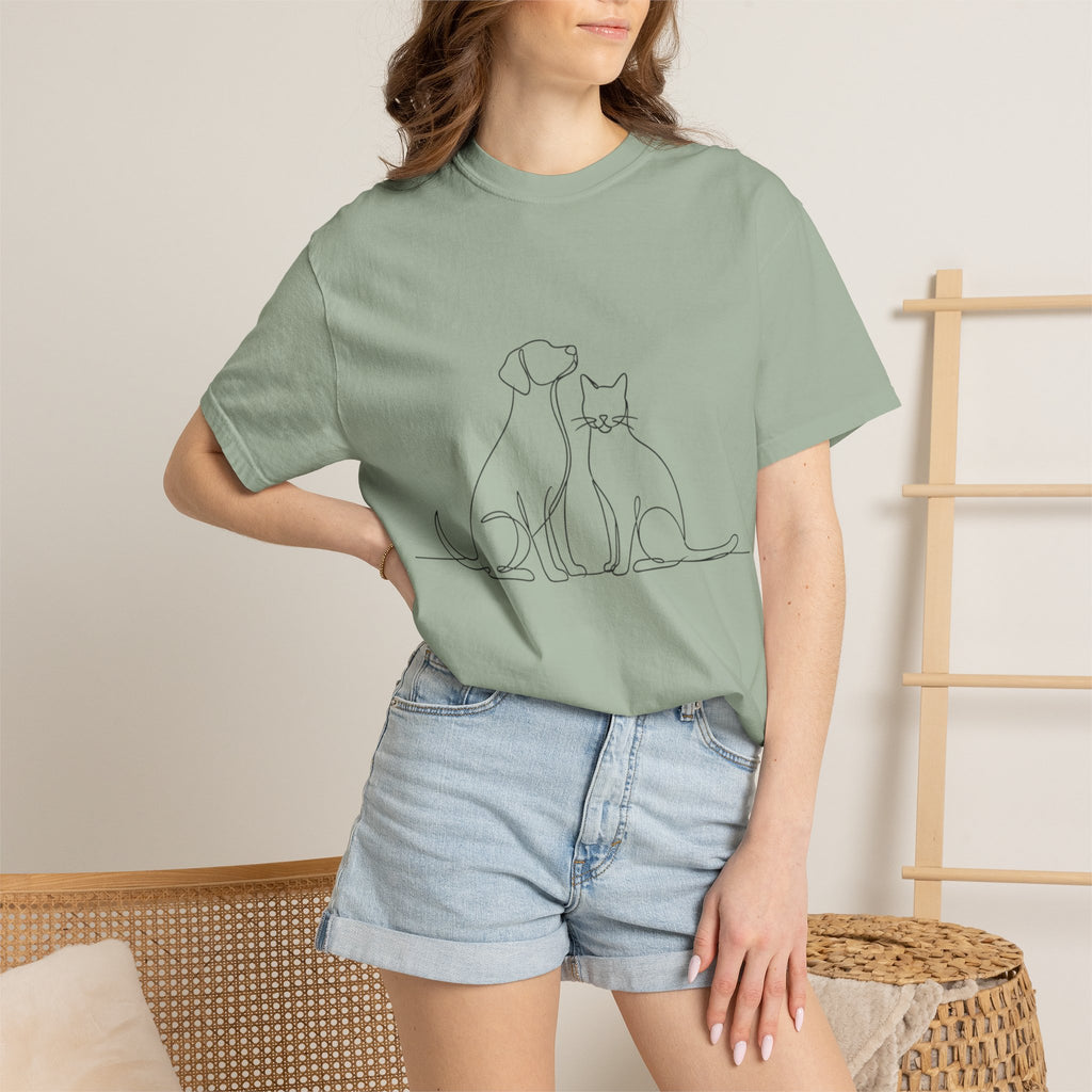 Minimal Single-Line Dog & Cat T-Shirt — Scandinavian Minimalist Pet Art
