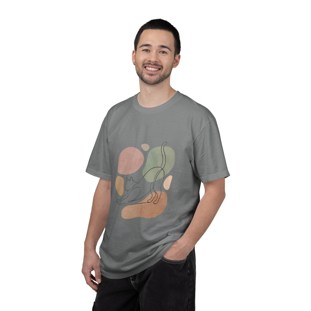 Cat Stretch Line Art T-Shirt — Minimal Boho Scandinavian Pet Graphic