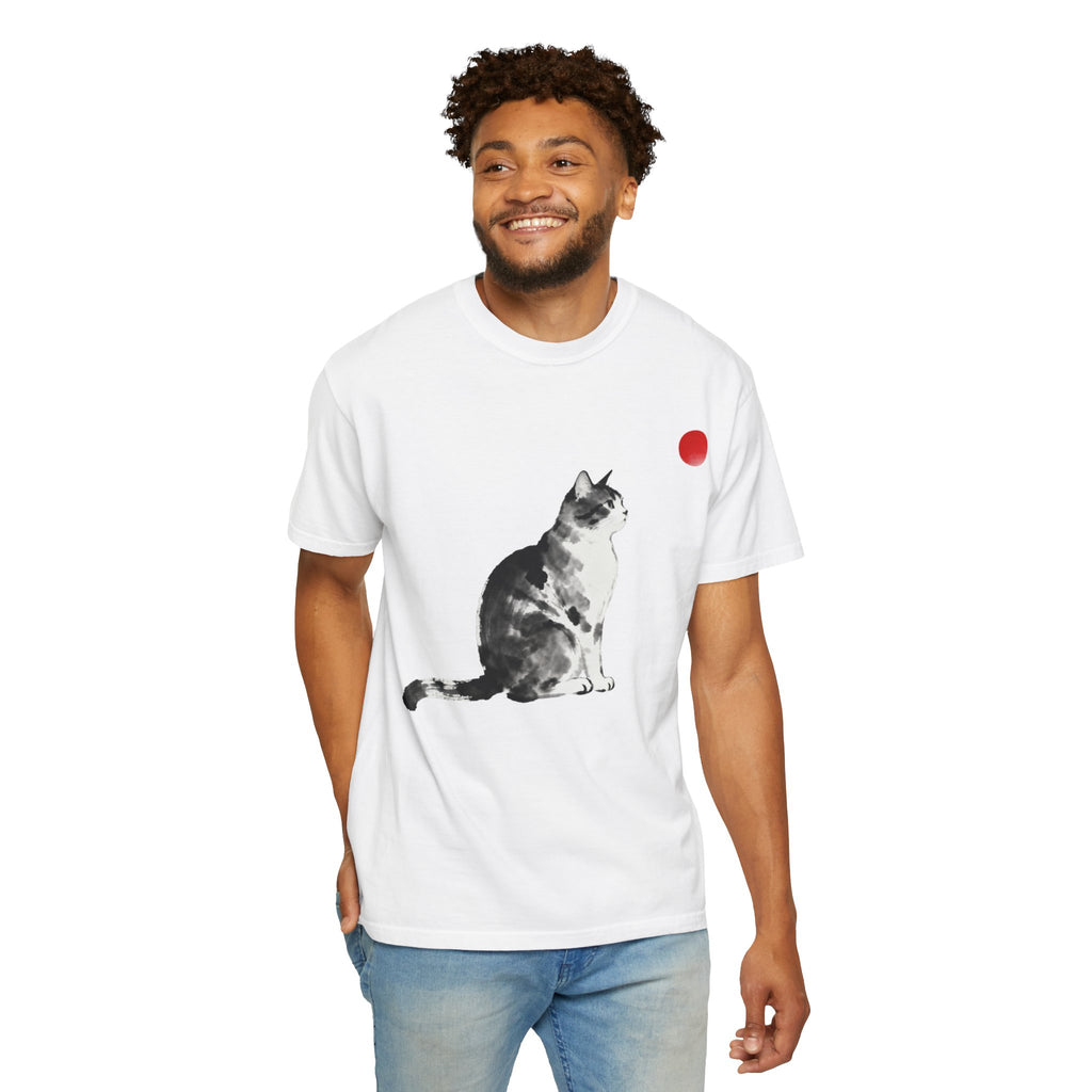 Sumi-e Tabby Cat T-Shirt — Minimalist Japanese Ink Wash Design