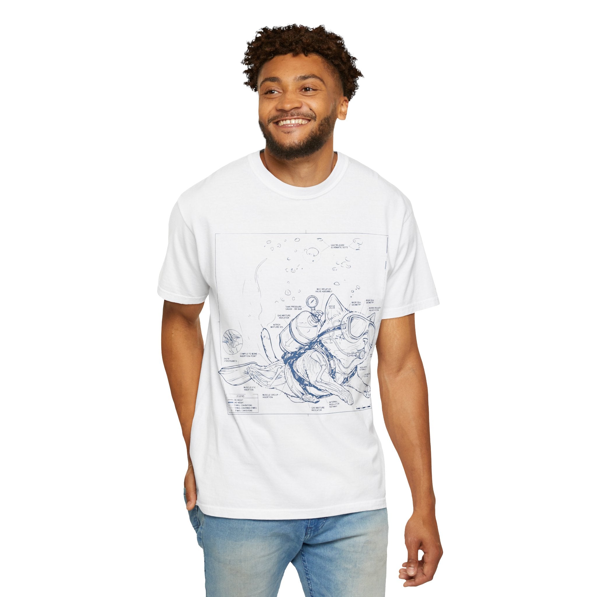 Cat Scuba Blueprint T-Shirt