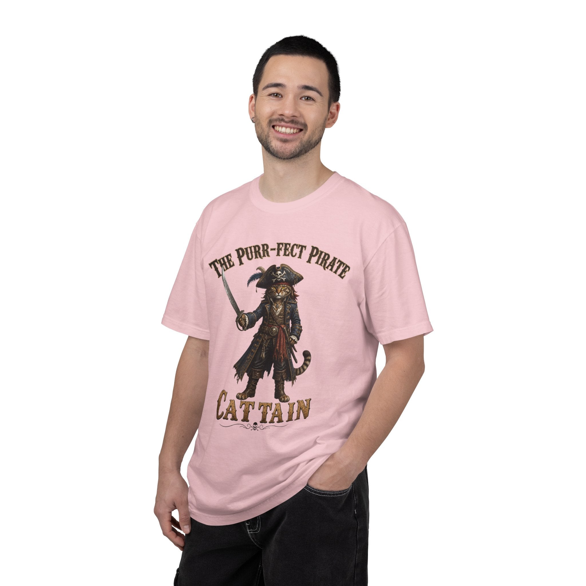 The Purr-fect Pirate Cattain T-Shirt — Tabby Cat Ship Captain Graphic