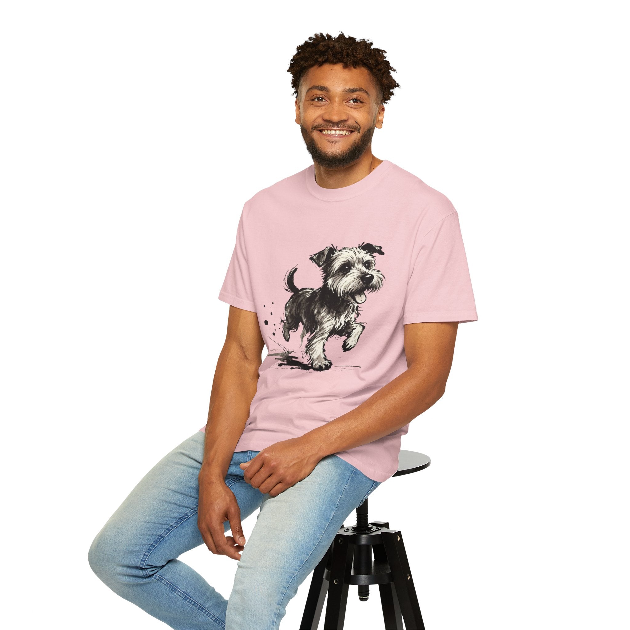 Wire‑Haired Terrier Puppy Running T-Shirt — Energetic Ink Sketch Design