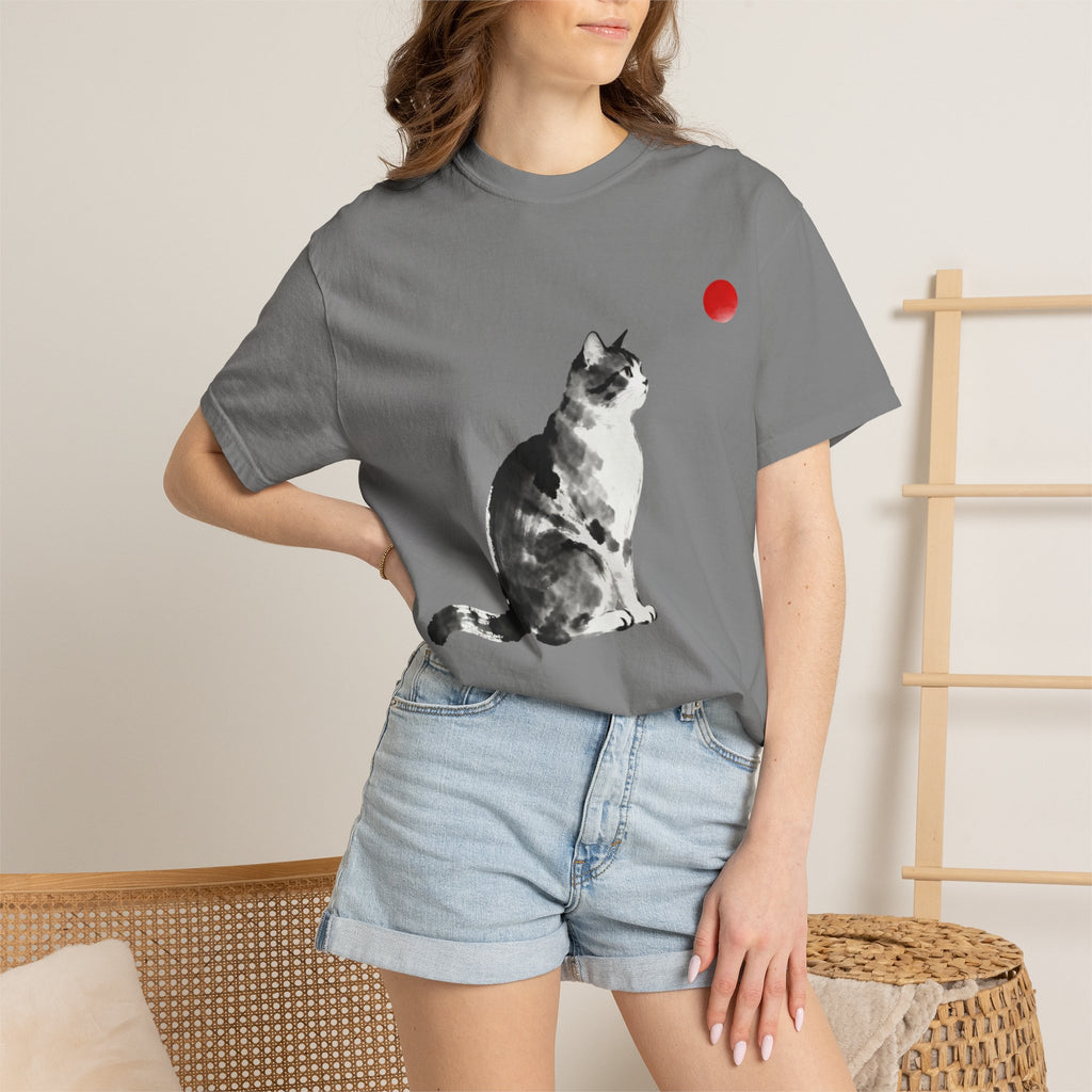 Sumi-e Tabby Cat T-Shirt — Minimalist Japanese Ink Wash Design