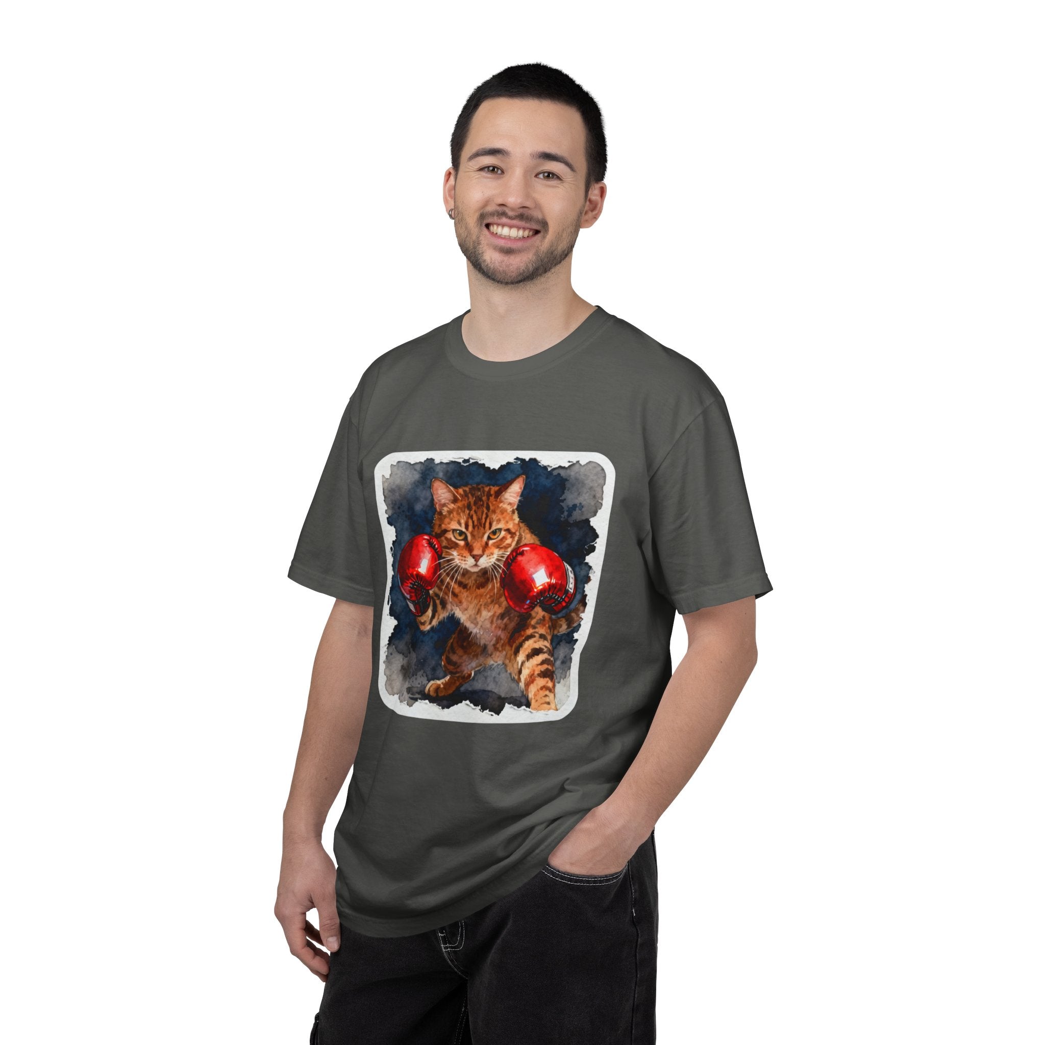 Orange Tabby Boxing Cat T-Shirt — Fierce Watercolor Cat in Red Gloves
