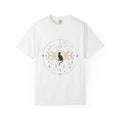 Celestial Cat Moon Phases T-Shirt — Gold & Black Cat Astronomy Tee
