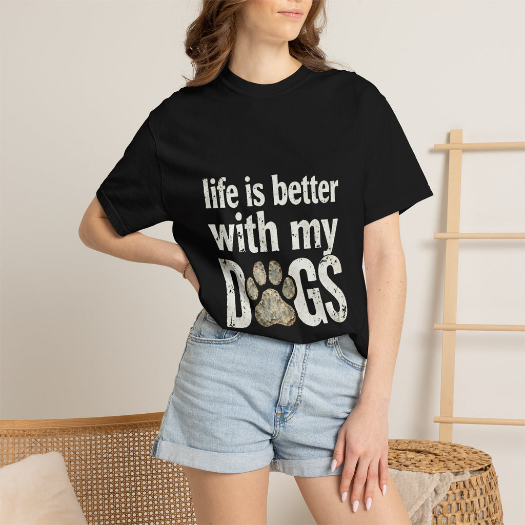 Life Is Better With My DOGS T-Shirt — Distressed Paw Print Vintage Tee