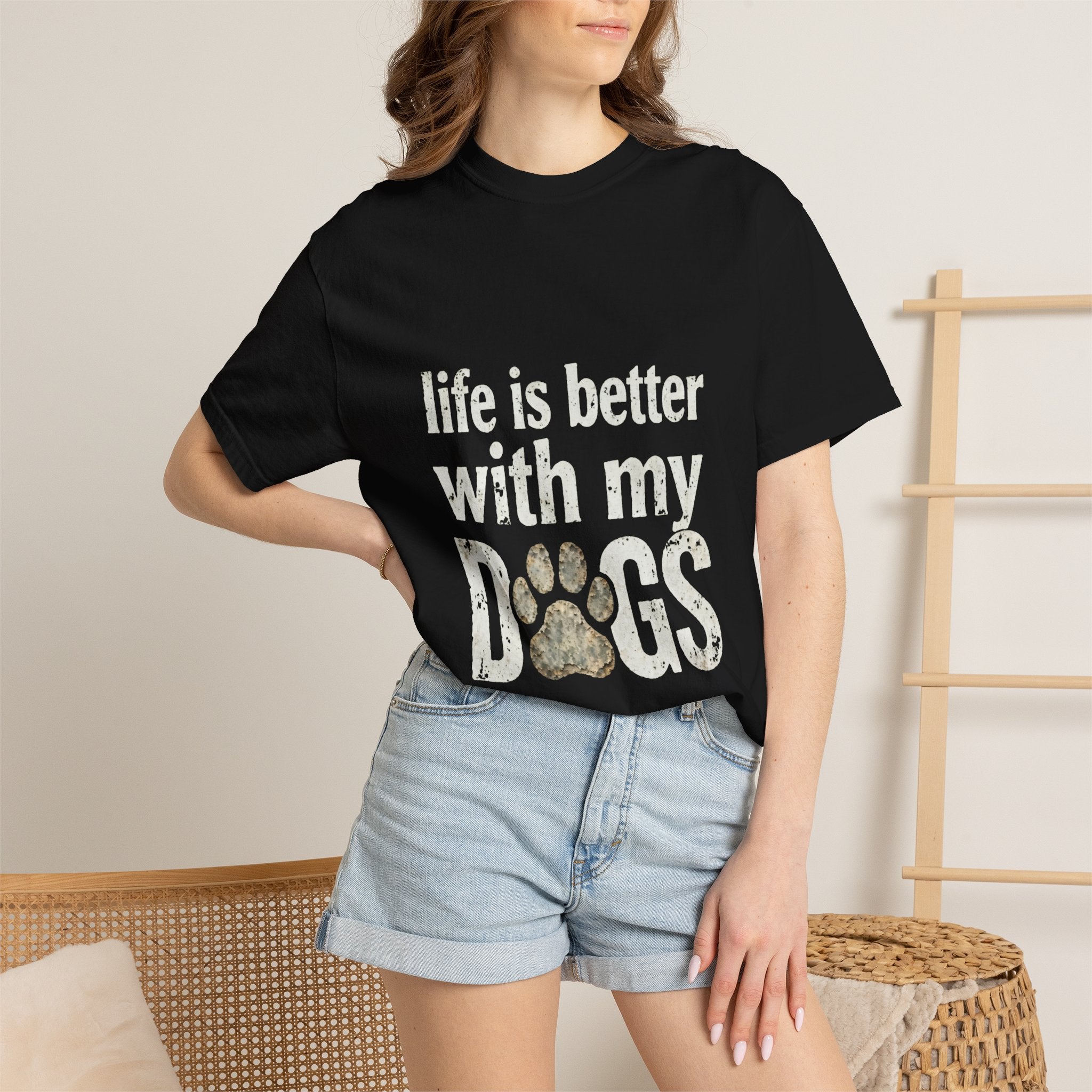 Life Is Better With My DOGS T-Shirt — Distressed Paw Print Vintage Tee