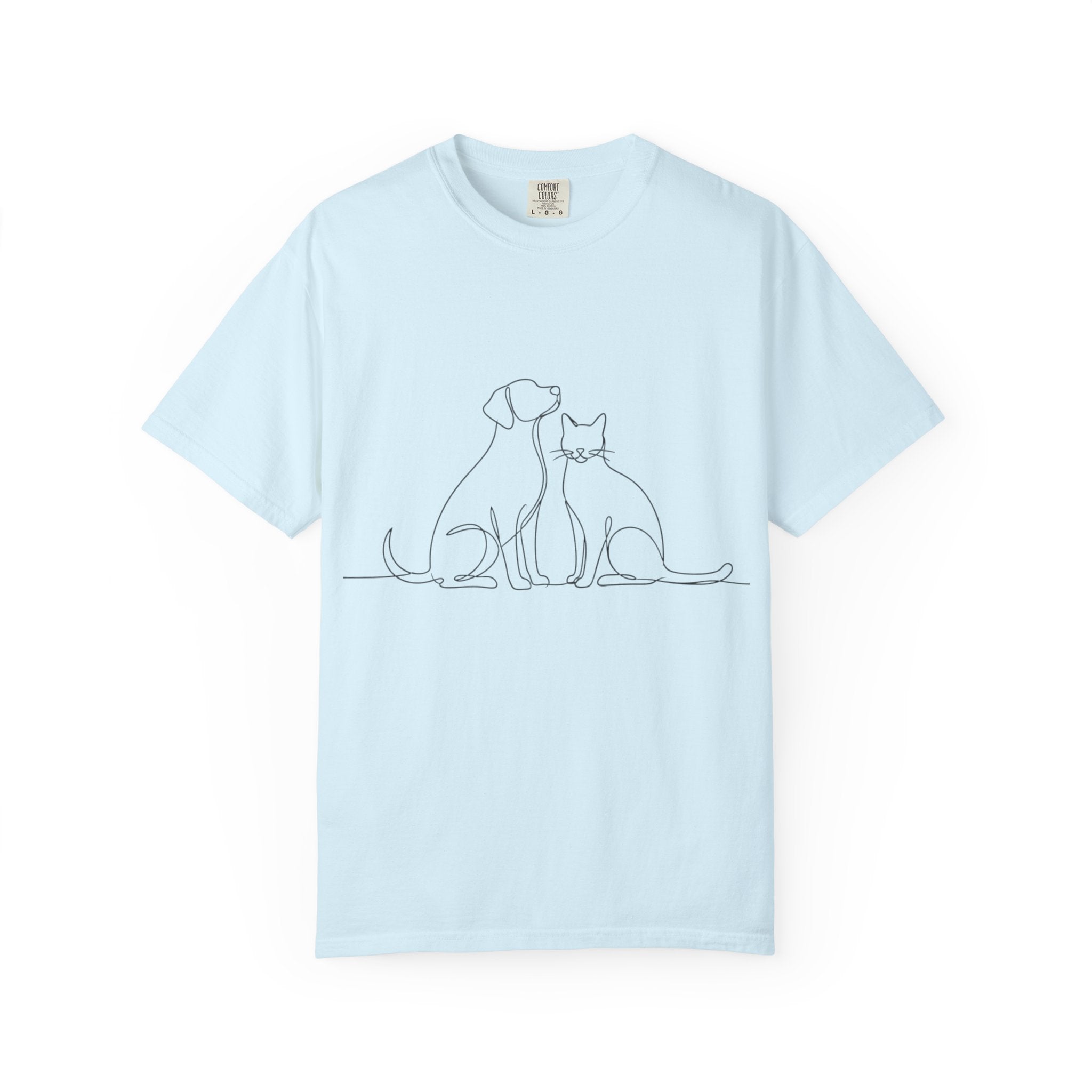 Minimal Single-Line Dog & Cat T-Shirt — Scandinavian Minimalist Pet Art