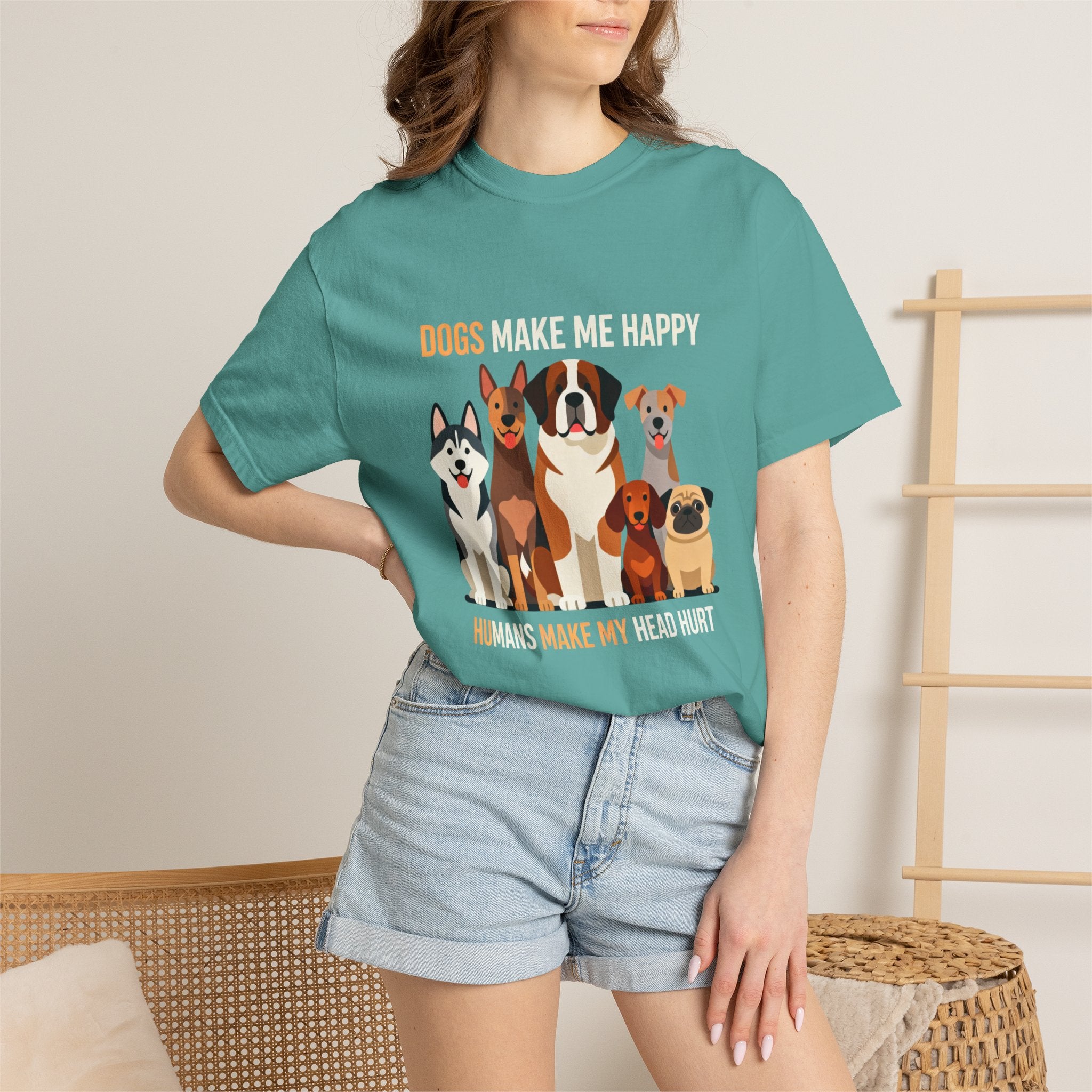 Dogs Make Me Happy T-Shirt — Cute Cartoon Dogs Graphic Tee