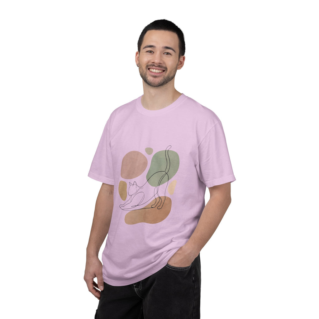 Cat Stretch Line Art T-Shirt — Minimal Boho Scandinavian Pet Graphic