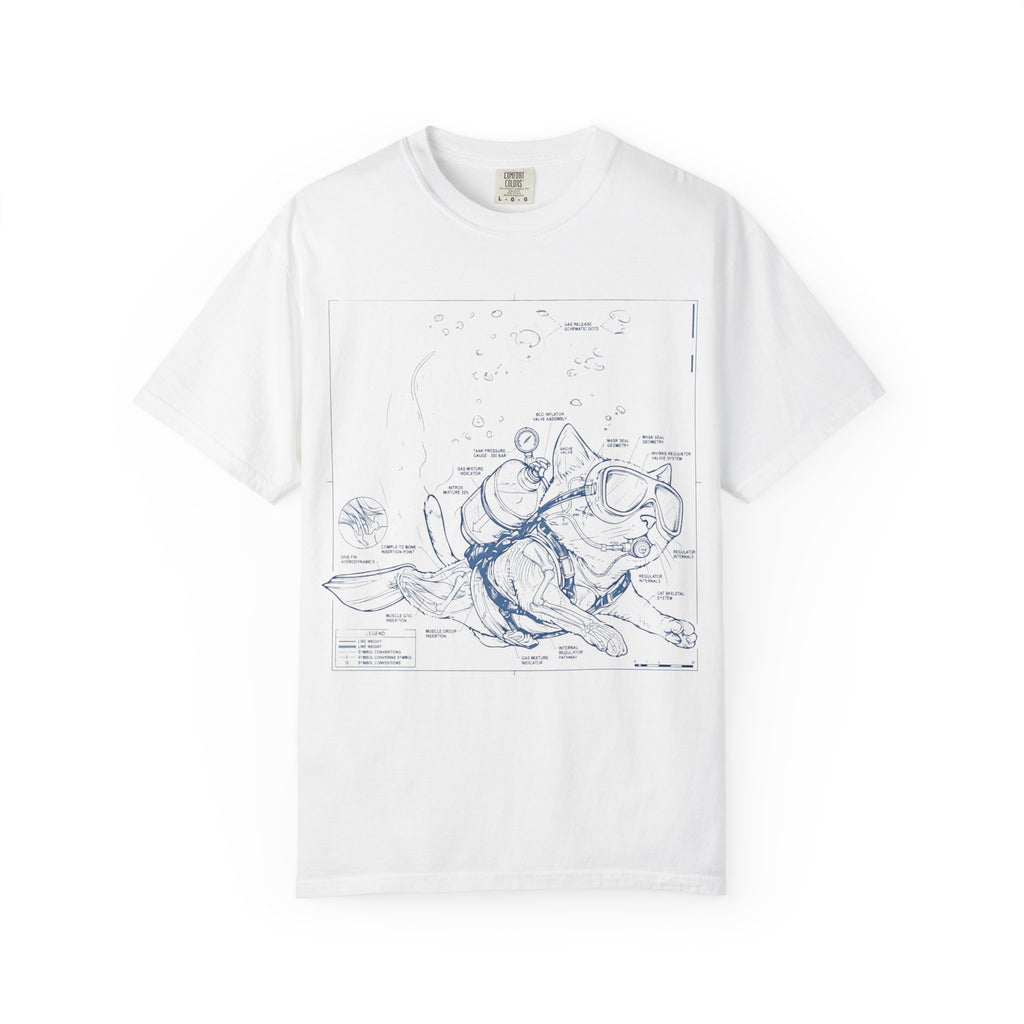 Cat Scuba Blueprint T-Shirt