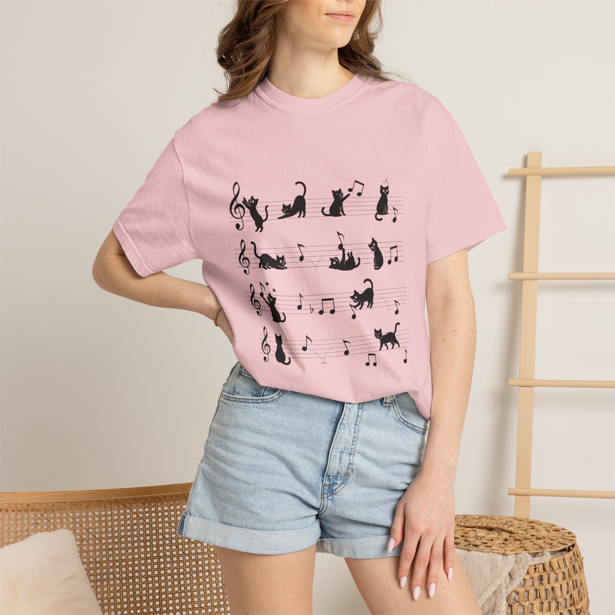 Cat Music Staff T-Shirt — Playful Cats on Sheet Music Graphic Tee