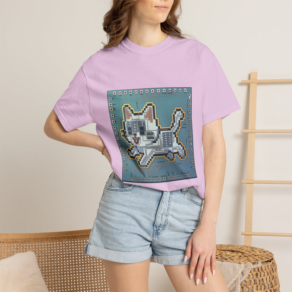 Microchip Cat Tech T-Shirt — Pixelated Processor Circuit Design