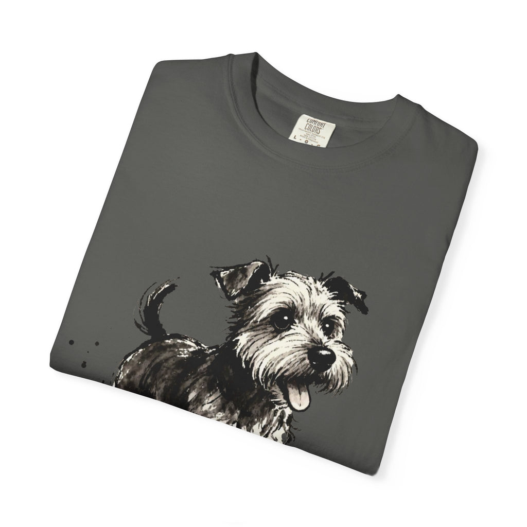 Wire‑Haired Terrier Puppy Running T-Shirt — Energetic Ink Sketch Design