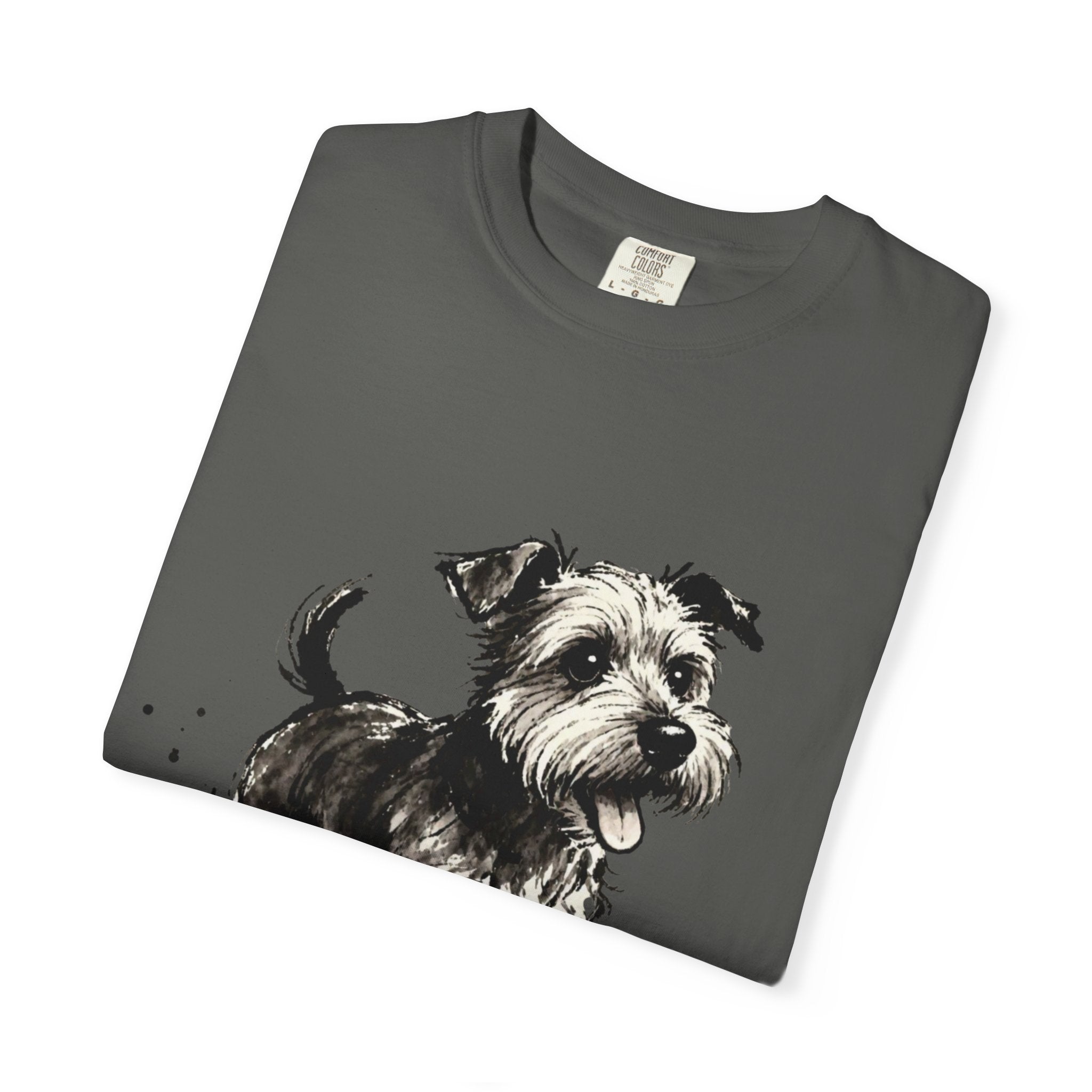 Wire‑Haired Terrier Puppy Running T-Shirt — Energetic Ink Sketch Design