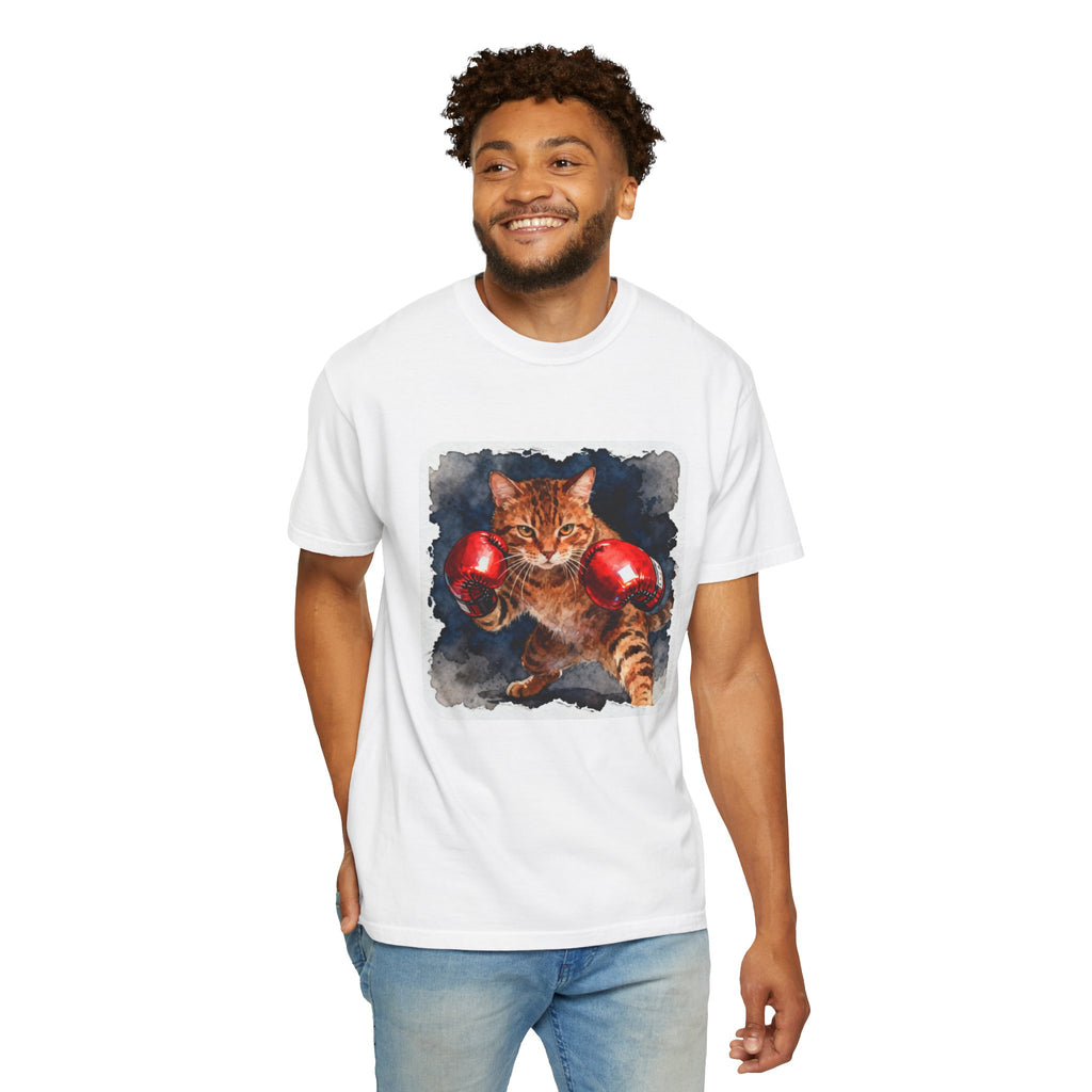 Orange Tabby Boxing Cat T-Shirt — Fierce Watercolor Cat in Red Gloves