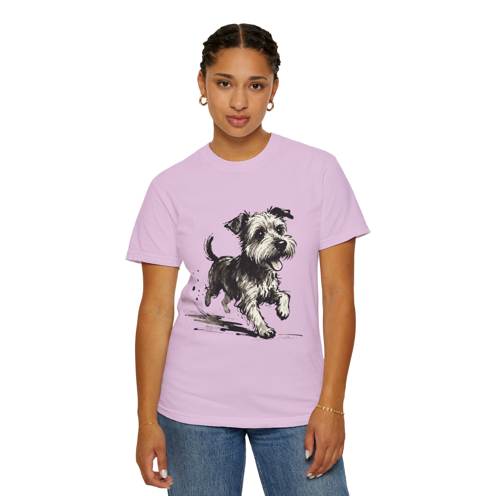Wire‑Haired Terrier Puppy Running T-Shirt — Energetic Ink Sketch Design