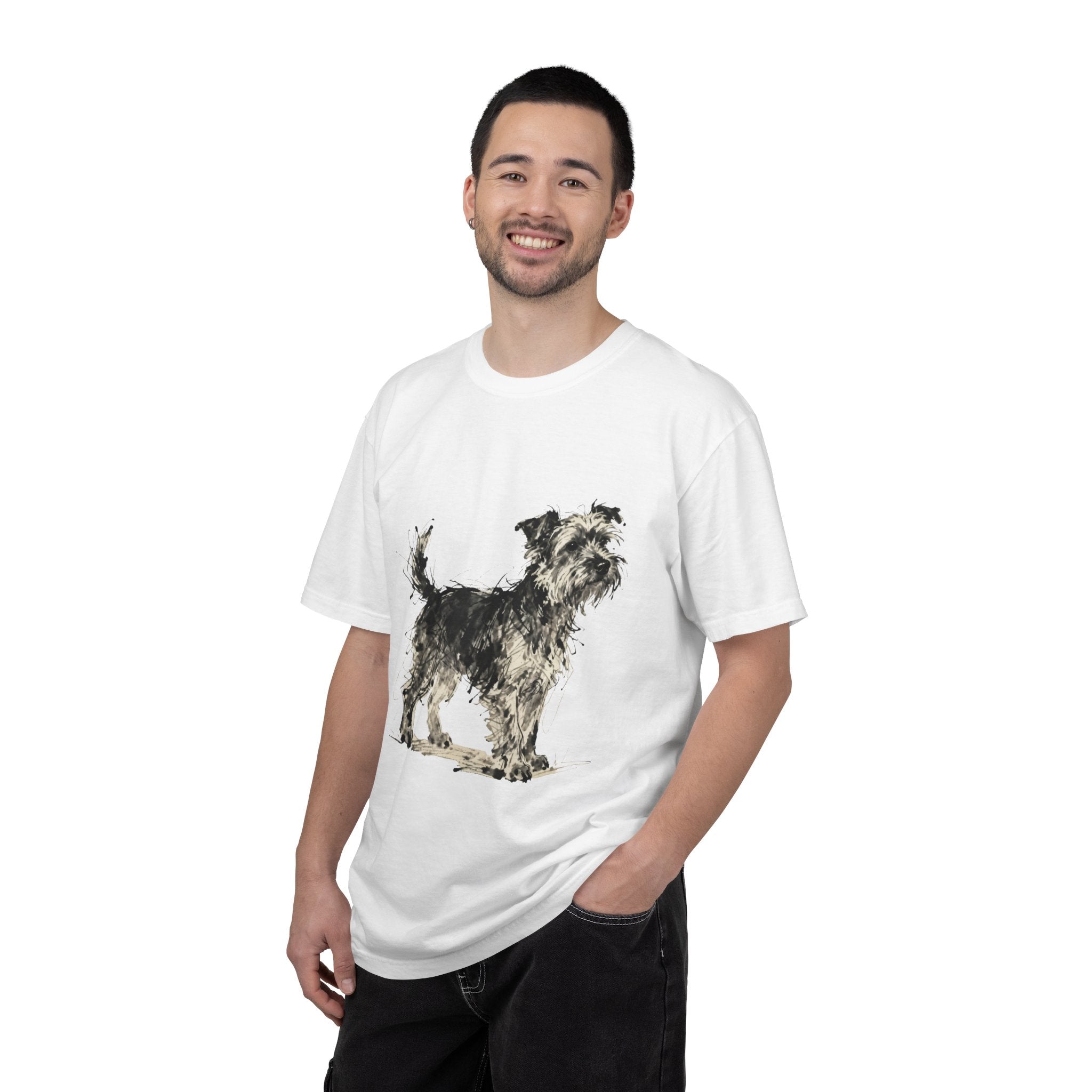 Wire-Haired Terrier Sketch T-Shirt — Monochrome Watercolor Dog Portrait
