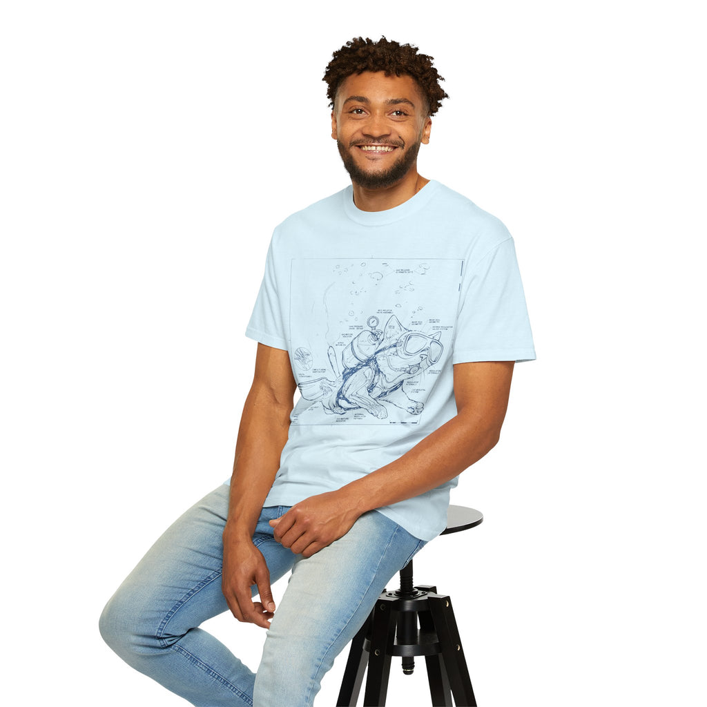 Cat Scuba Blueprint T-Shirt