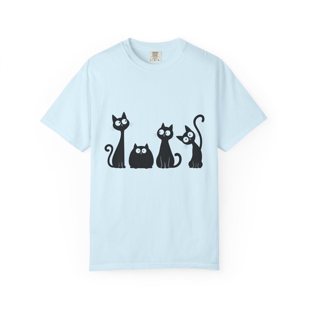 Funny Quirky Black Cats T-Shirt — Minimal Silhouette Cartoon Cat Tee