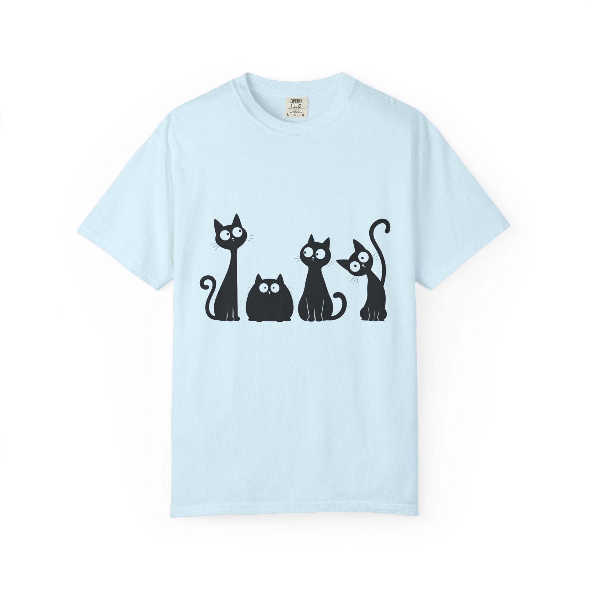 Funny Quirky Black Cats T-Shirt — Minimal Silhouette Cartoon Cat Tee
