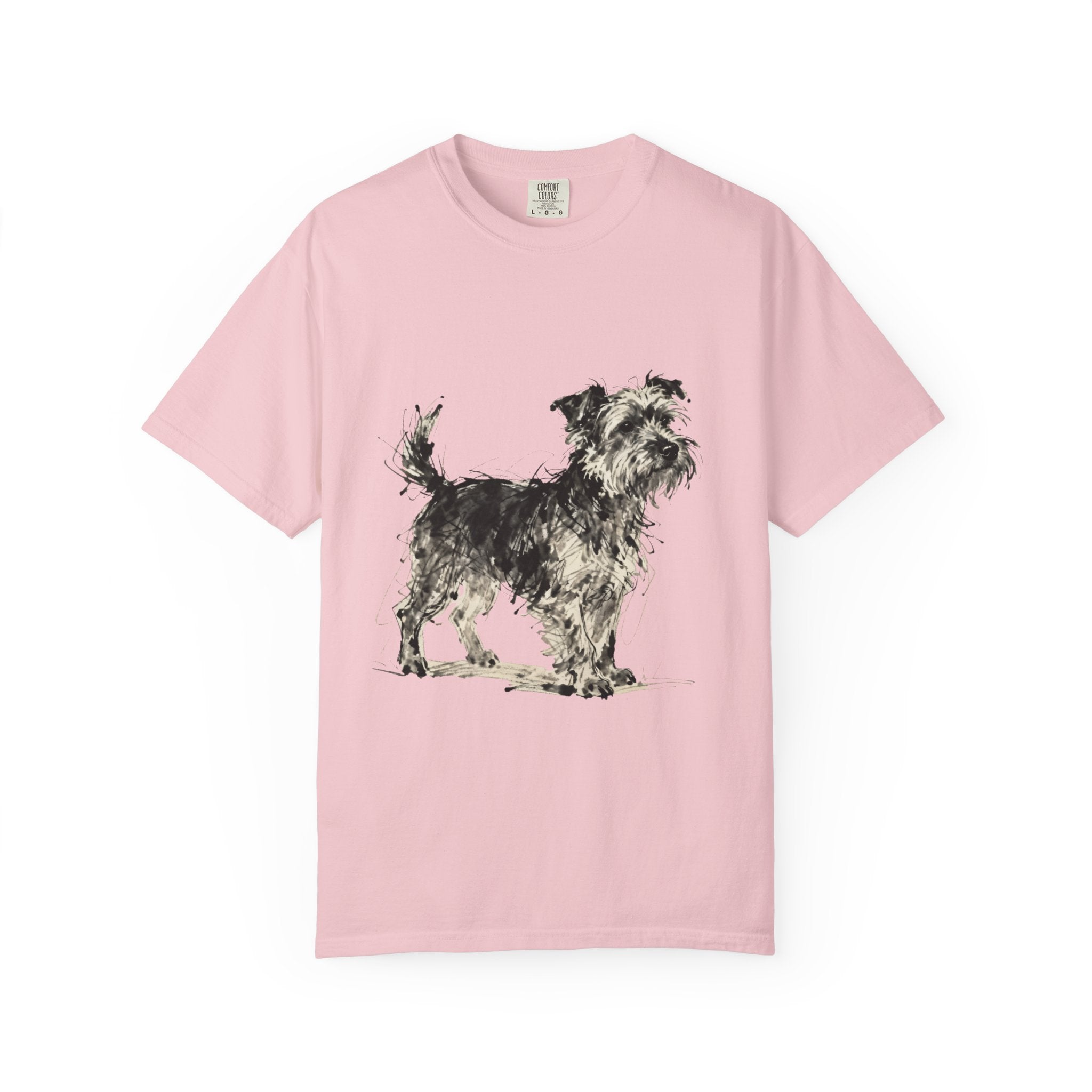 Wire-Haired Terrier Sketch T-Shirt — Monochrome Watercolor Dog Portrait