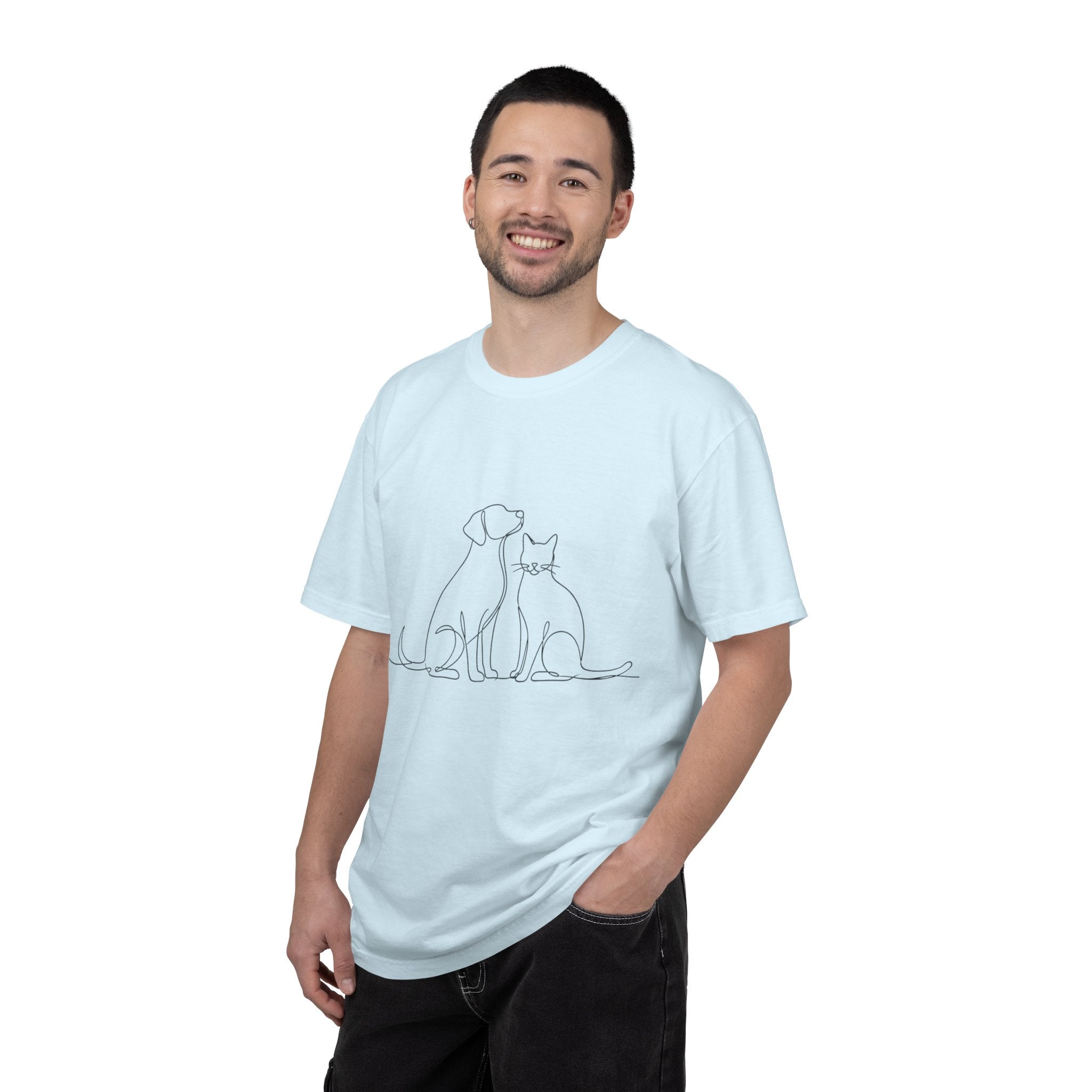 Minimal Single-Line Dog & Cat T-Shirt — Scandinavian Minimalist Pet Art