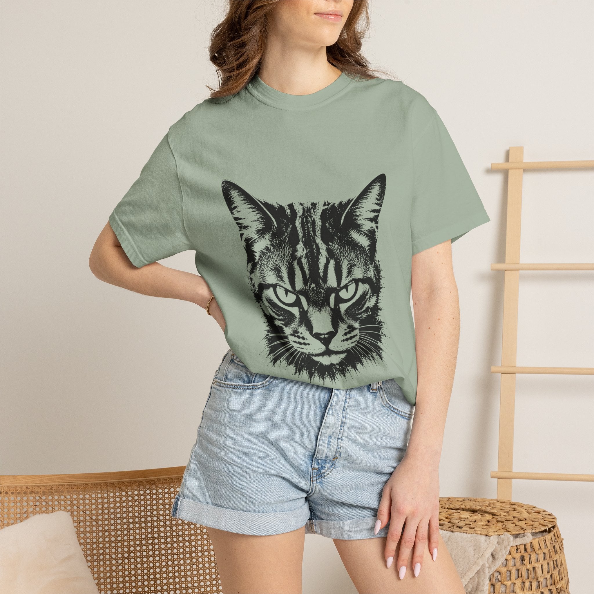 Tabby Cat Ink Portrait T-Shirt — Monochrome Fierce Cat Graphic