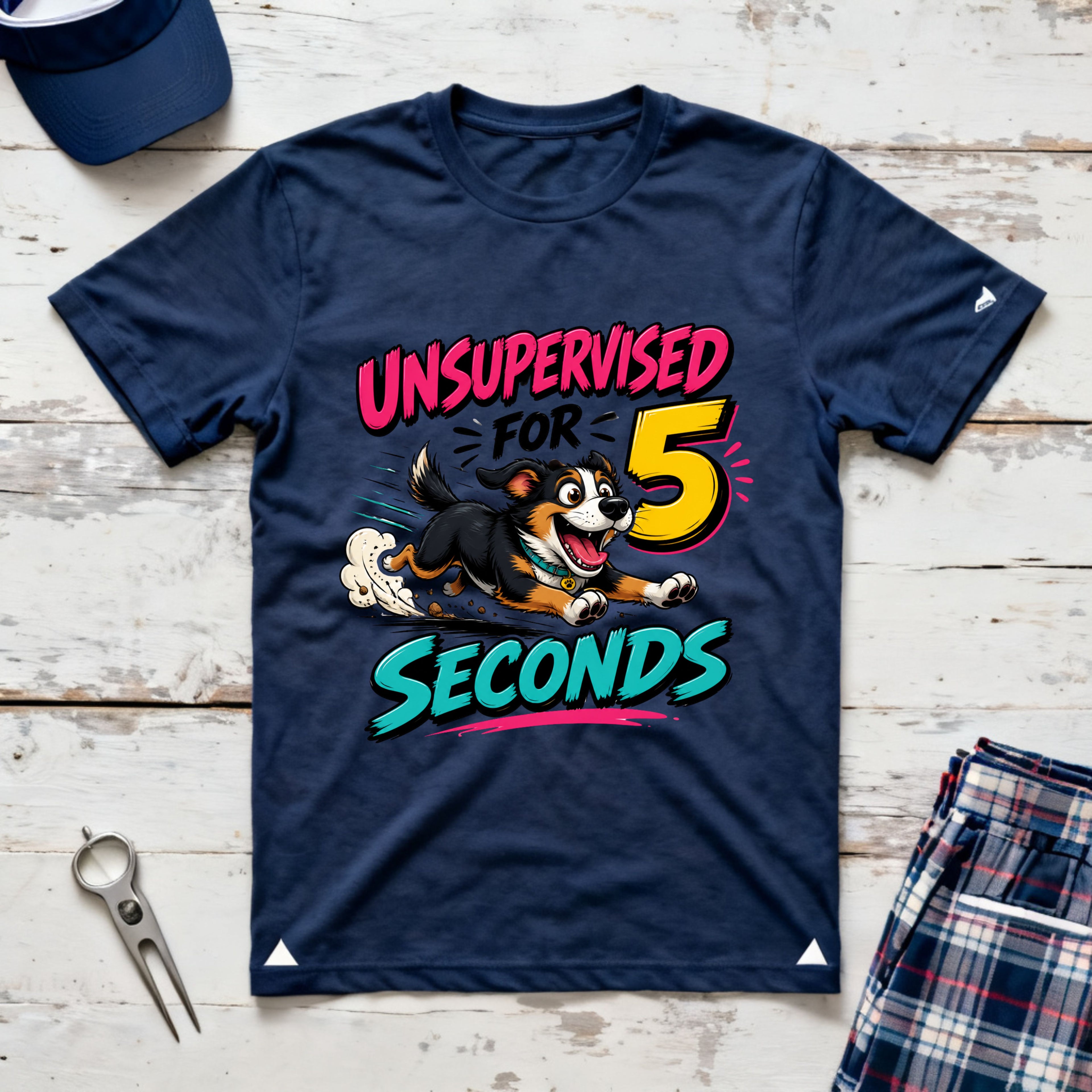 UNSUPERVISED FOR 5 SECONDS Bernese Mountain Dog T-Shirt — 90s Cartoon Puppy Design