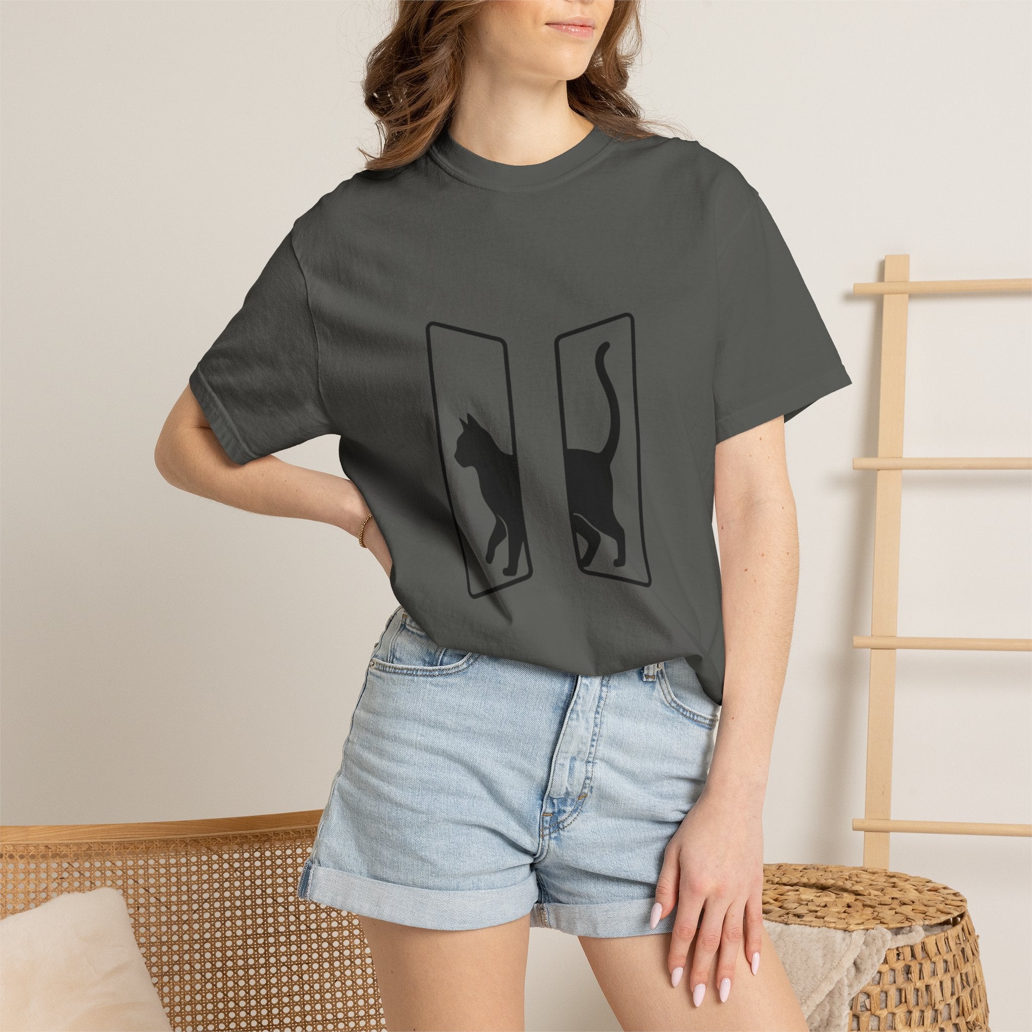 Minimalist Split Black Cat T-Shirt