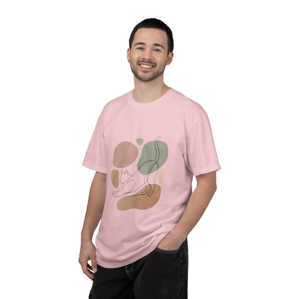 Cat Stretch Line Art T-Shirt — Minimal Boho Scandinavian Pet Graphic