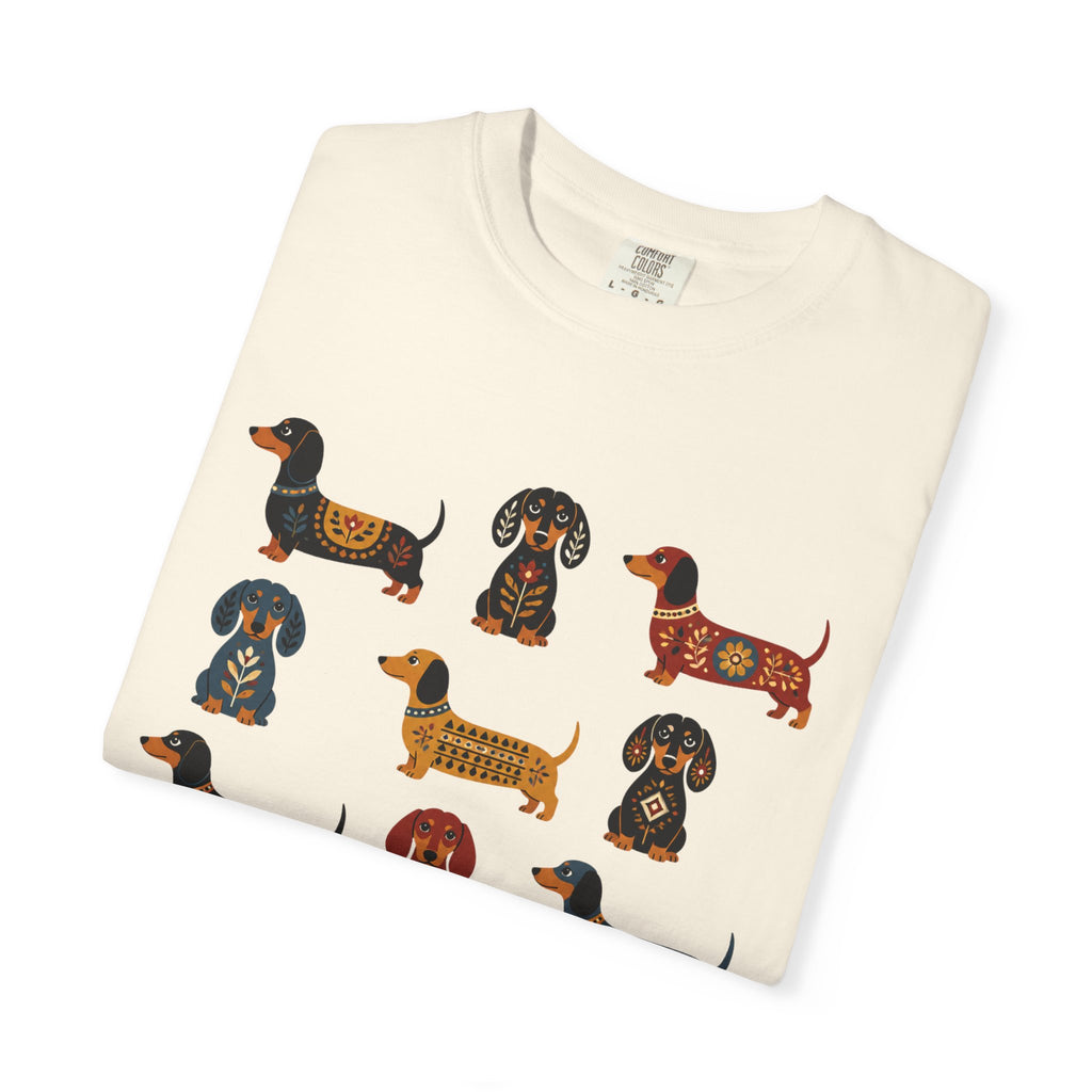 Dachshund Folk Art T-Shirt — 12 Nordic Pattern Wiener Dogs
