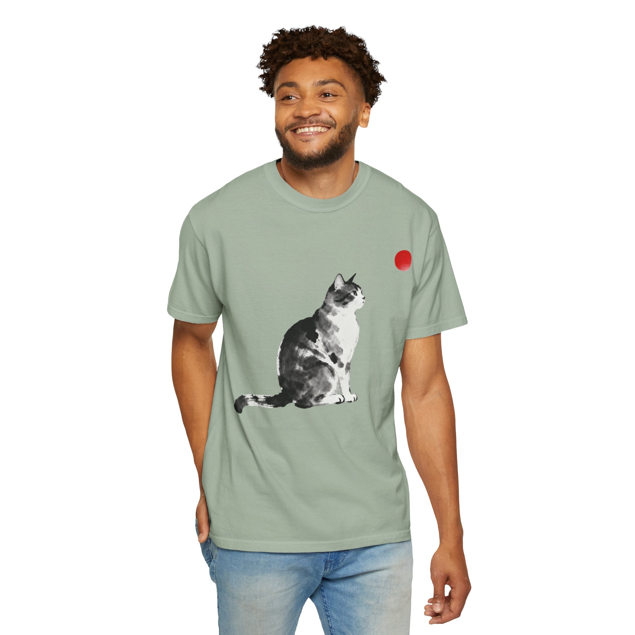 Sumi-e Tabby Cat T-Shirt — Minimalist Japanese Ink Wash Design