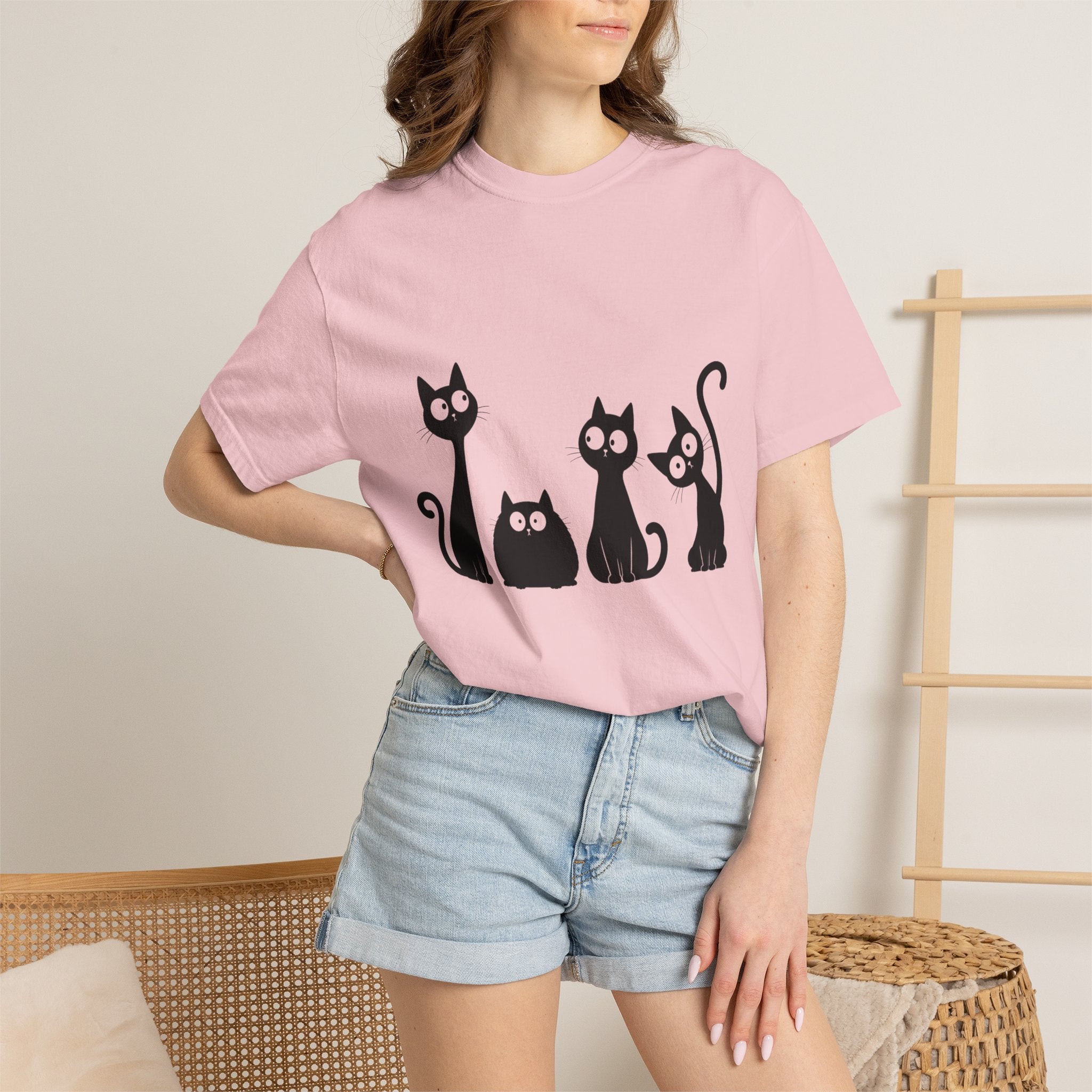 Funny Quirky Black Cats T-Shirt — Minimal Silhouette Cartoon Cat Tee
