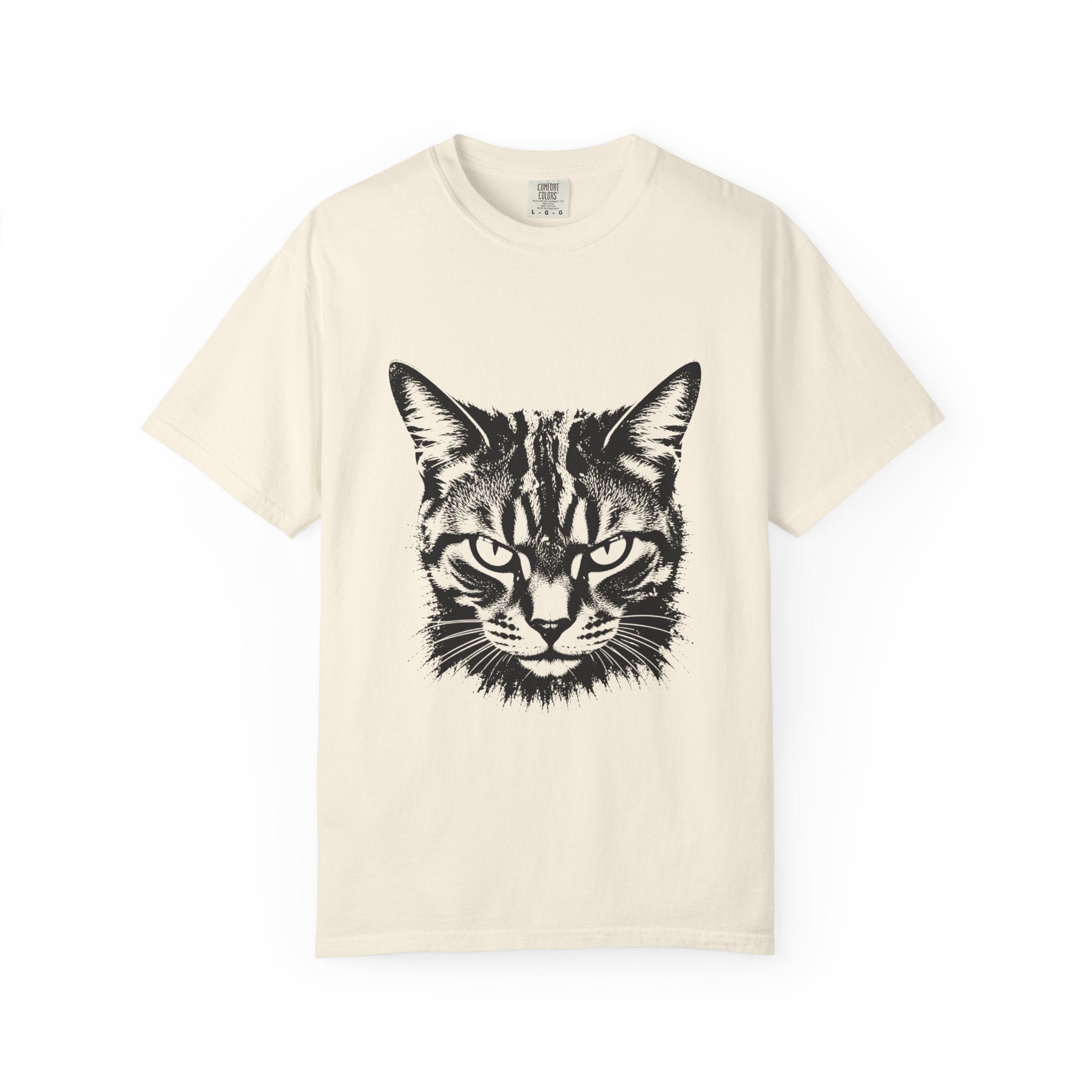 Tabby Cat Ink Portrait T-Shirt — Monochrome Fierce Cat Graphic