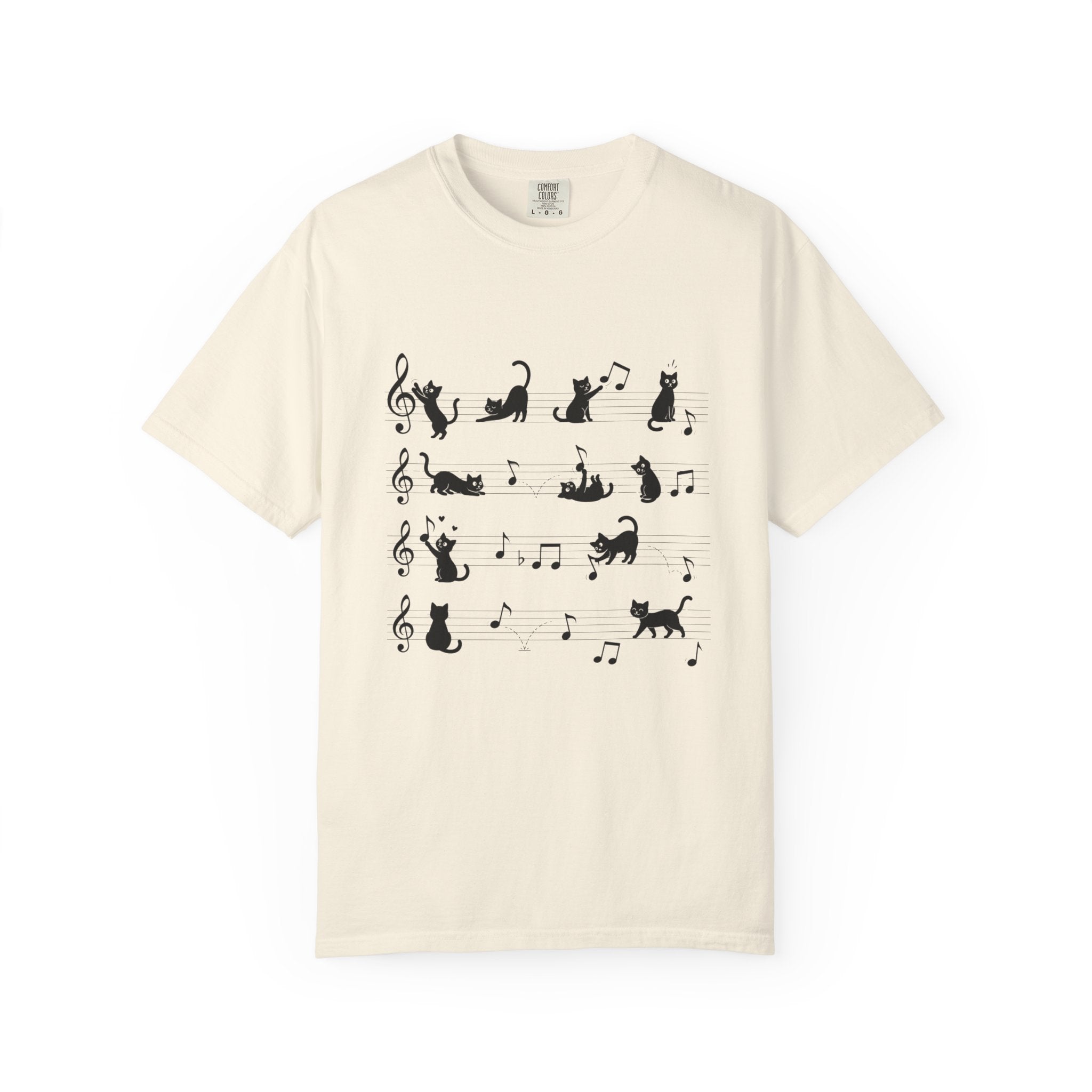 Cat Music Staff T-Shirt — Playful Cats on Sheet Music Graphic Tee