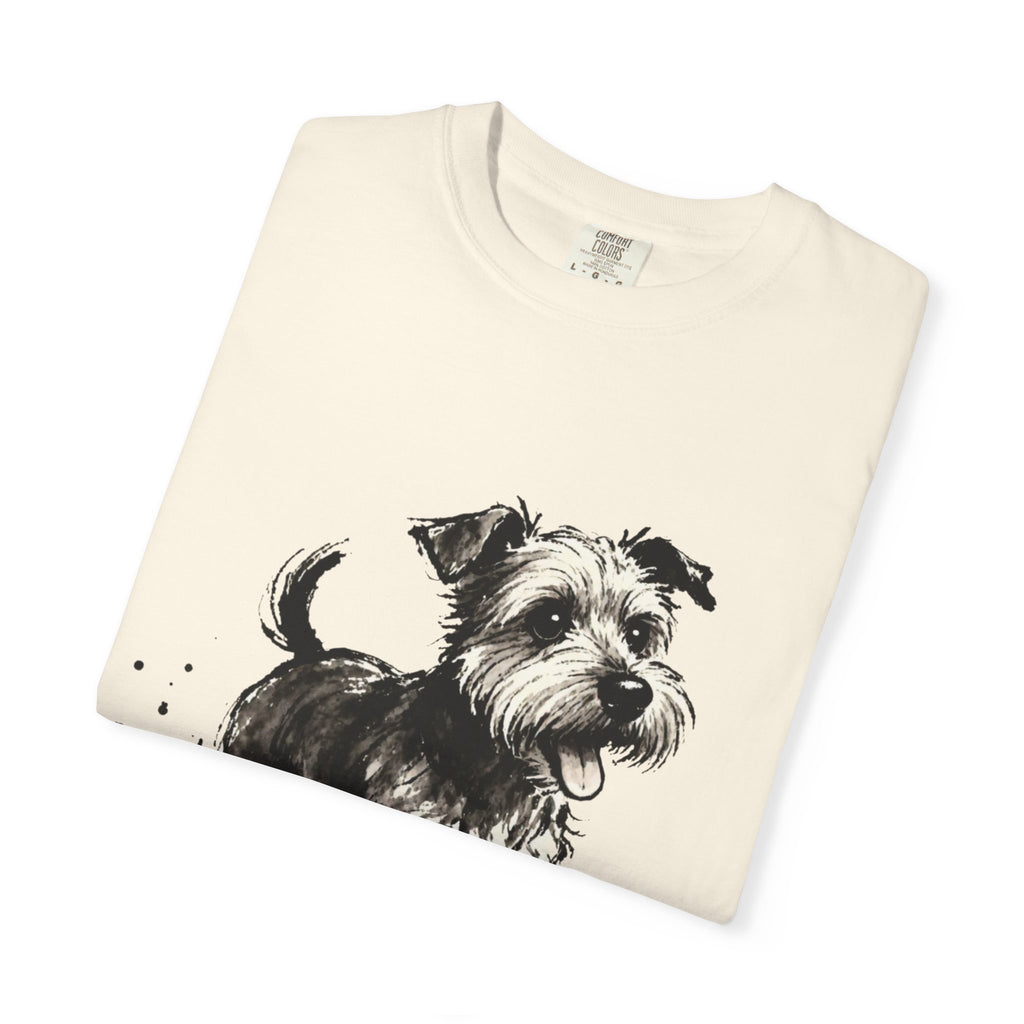Wire‑Haired Terrier Puppy Running T-Shirt — Energetic Ink Sketch Design