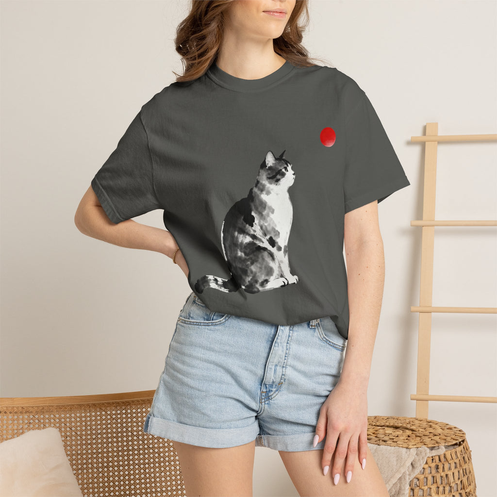 Sumi-e Tabby Cat T-Shirt — Minimalist Japanese Ink Wash Design