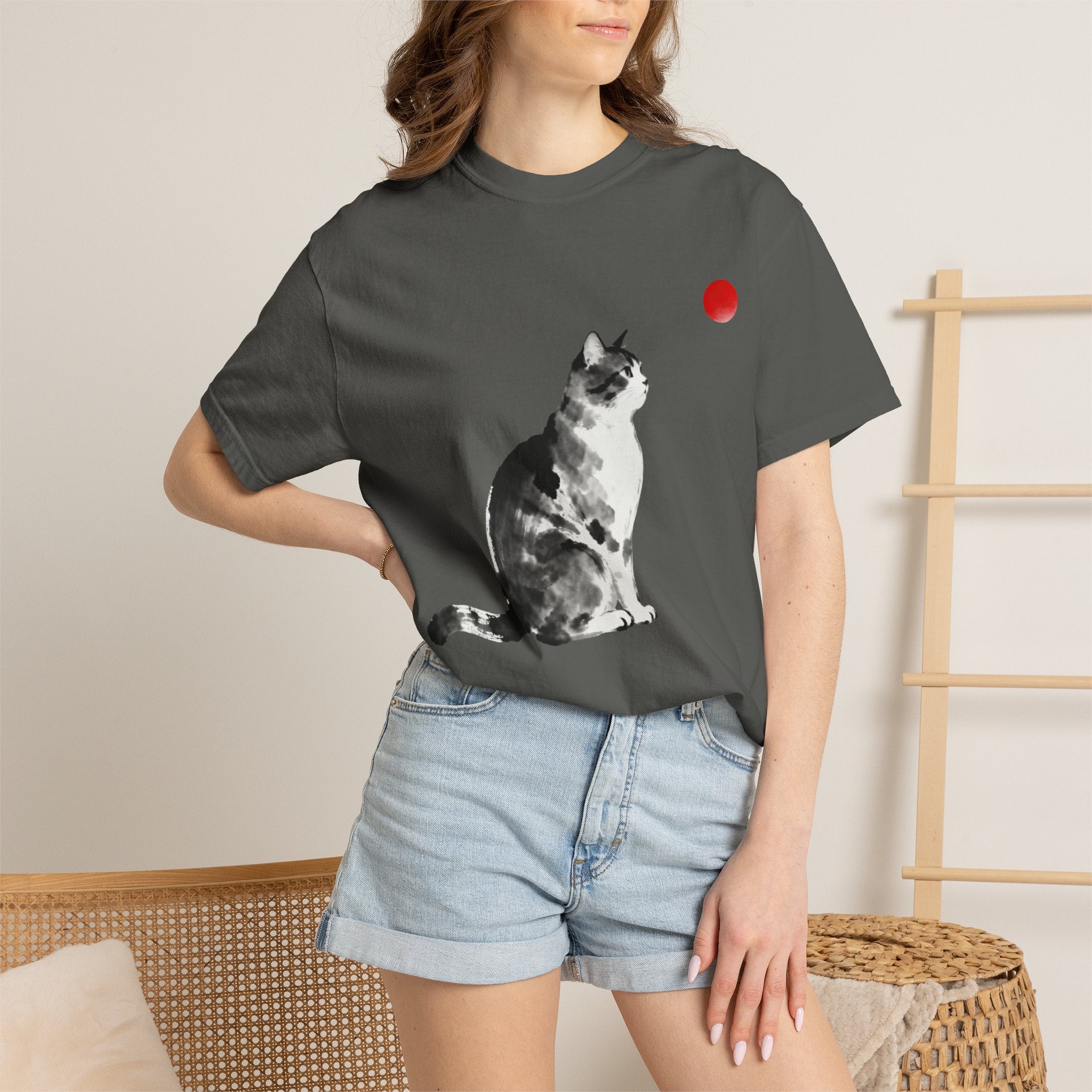 Sumi-e Tabby Cat T-Shirt — Minimalist Japanese Ink Wash Design