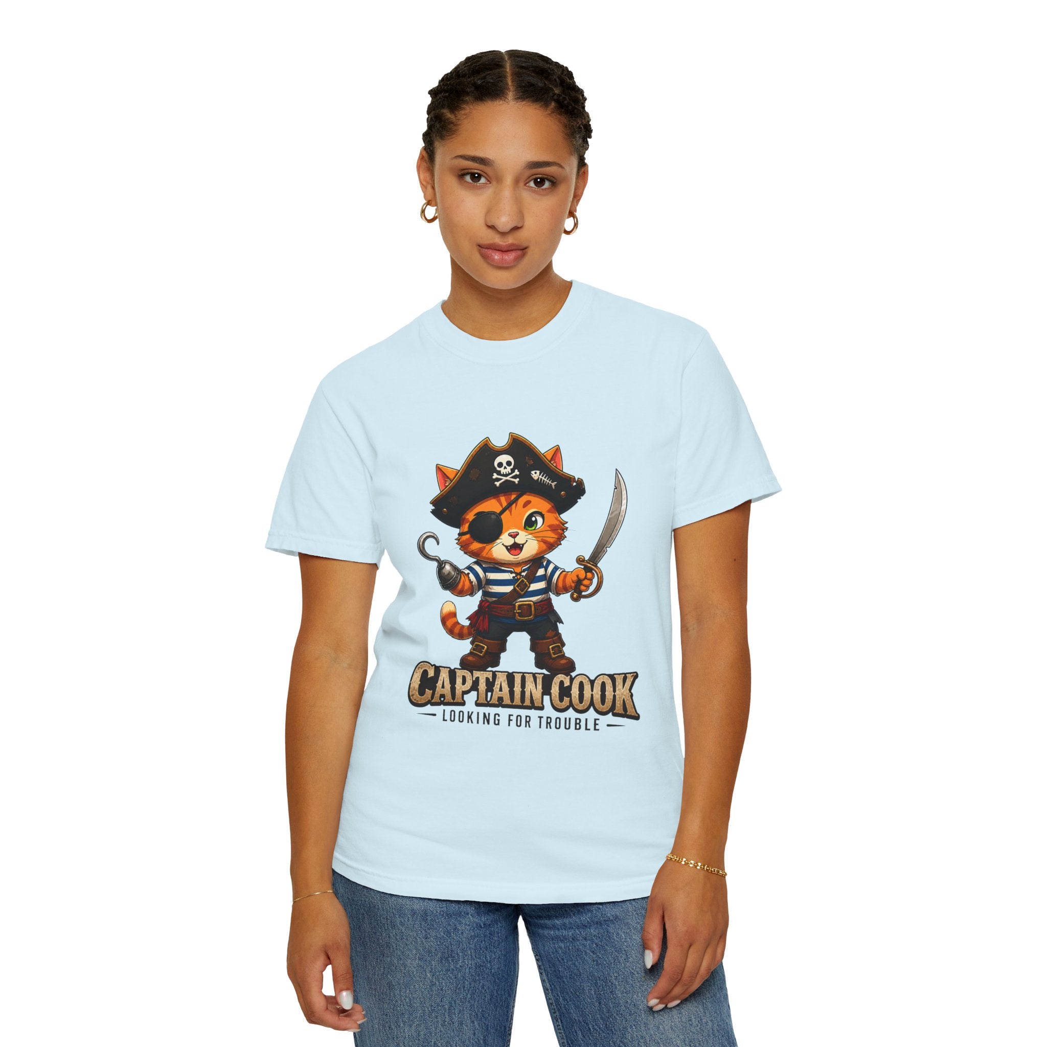 Captain Cook Pirate Cat T-Shirt — "Captain Cook: Looking for Trouble"